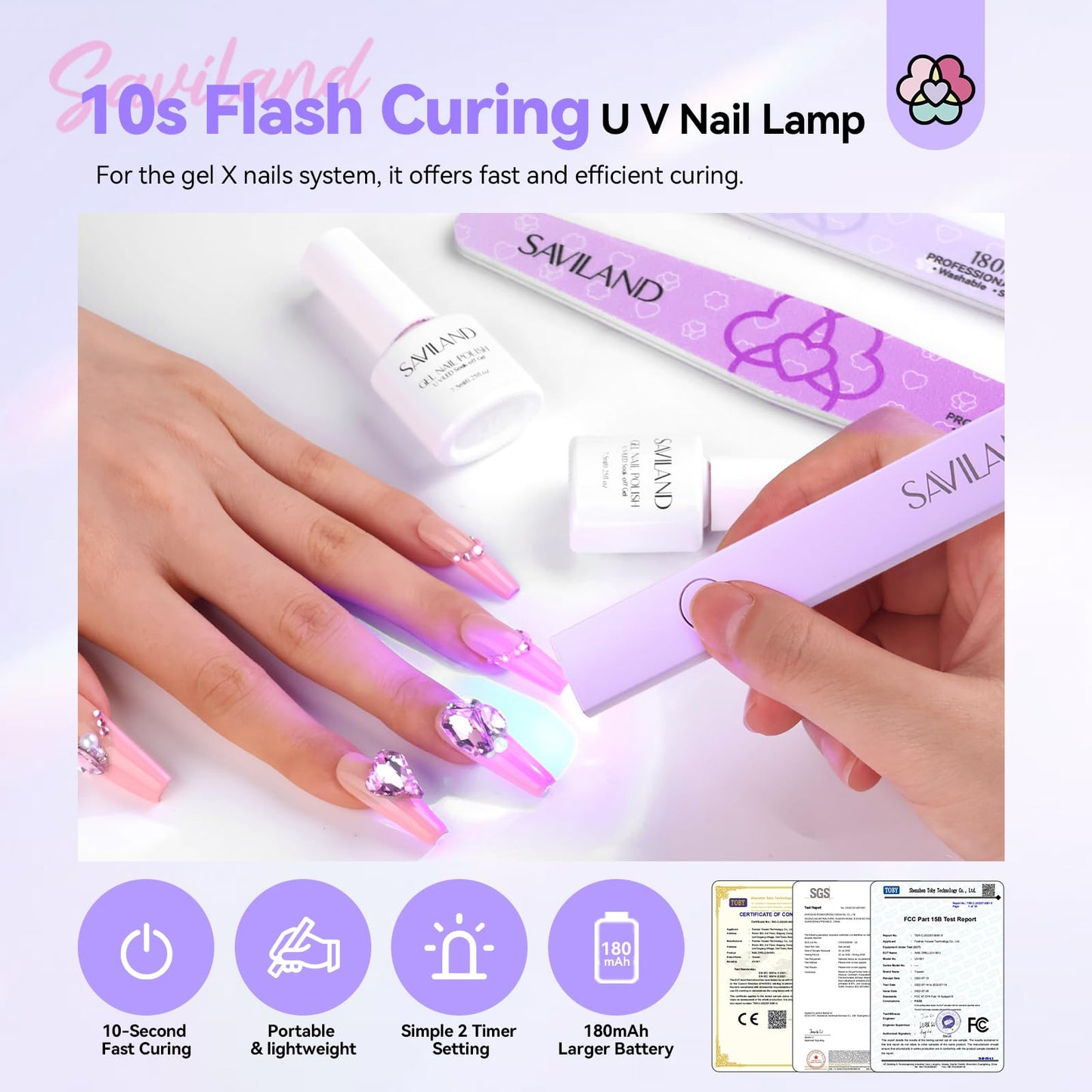 SAVILAND Nail Stand for Press On Nails Display:15pcs Nail Stand Set 3X Strong Magnet Fake Nail Holder Painting Handheld U V Light for Nails: 3W Portable Mini UV Light for Gel Nail Sticker