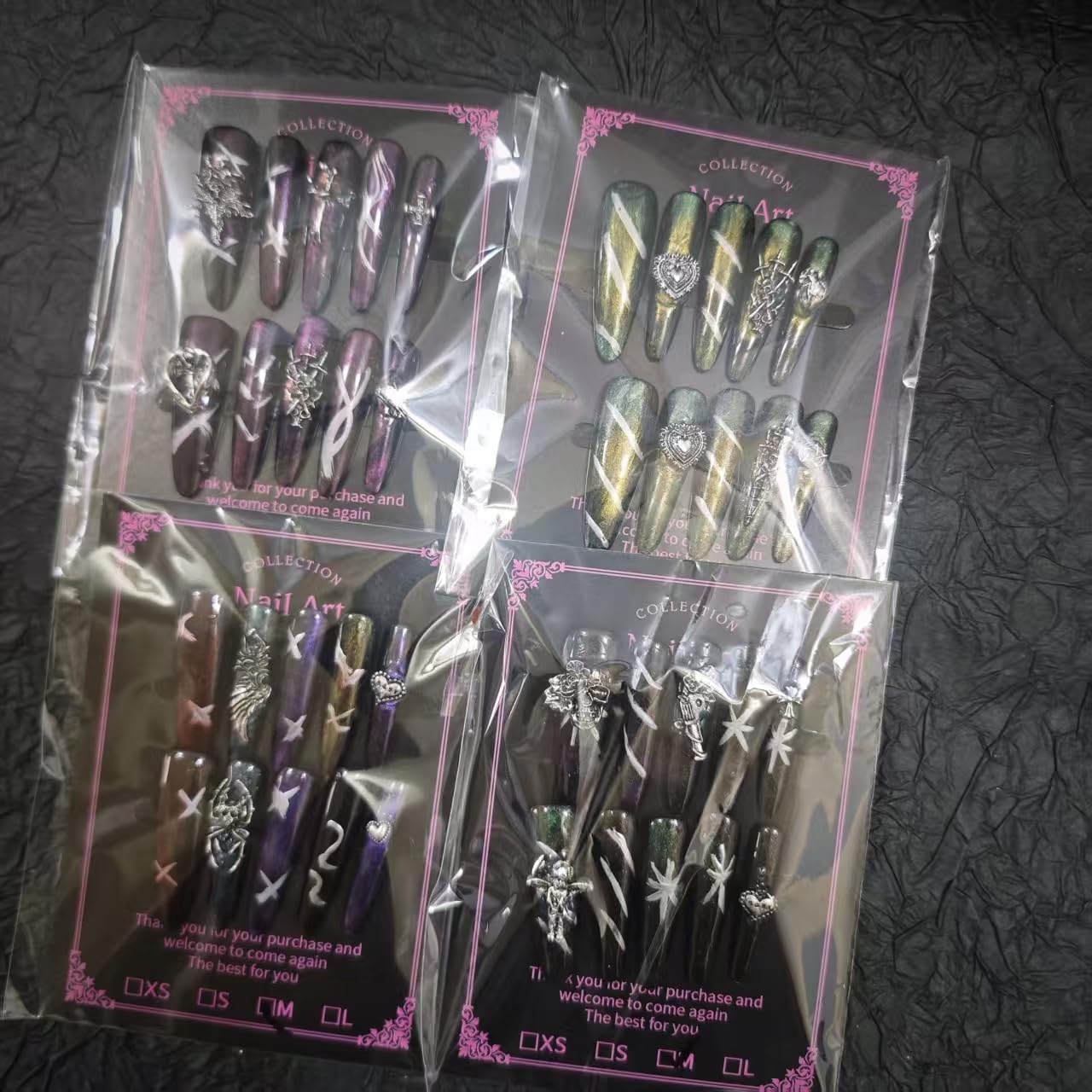 2Packs (20Pcs) Handmade Nails Mystery Box Random Press on Nails 40mm Long Manicure Charms Nails Art Nail Kit for Women Party Holiday Photo Wedding Size M