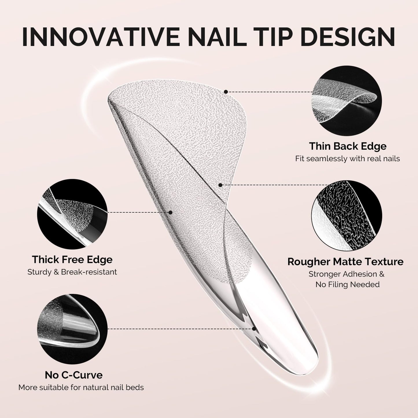 MelodySusie Medium Almond X Nail Tips - 600Pcs 15 Sizes Clear Acrylic, Half Matte Full Cover Press on Nails for DIY Extension & Salon Use, Pre-Shaped for Long-Lasting Manicure