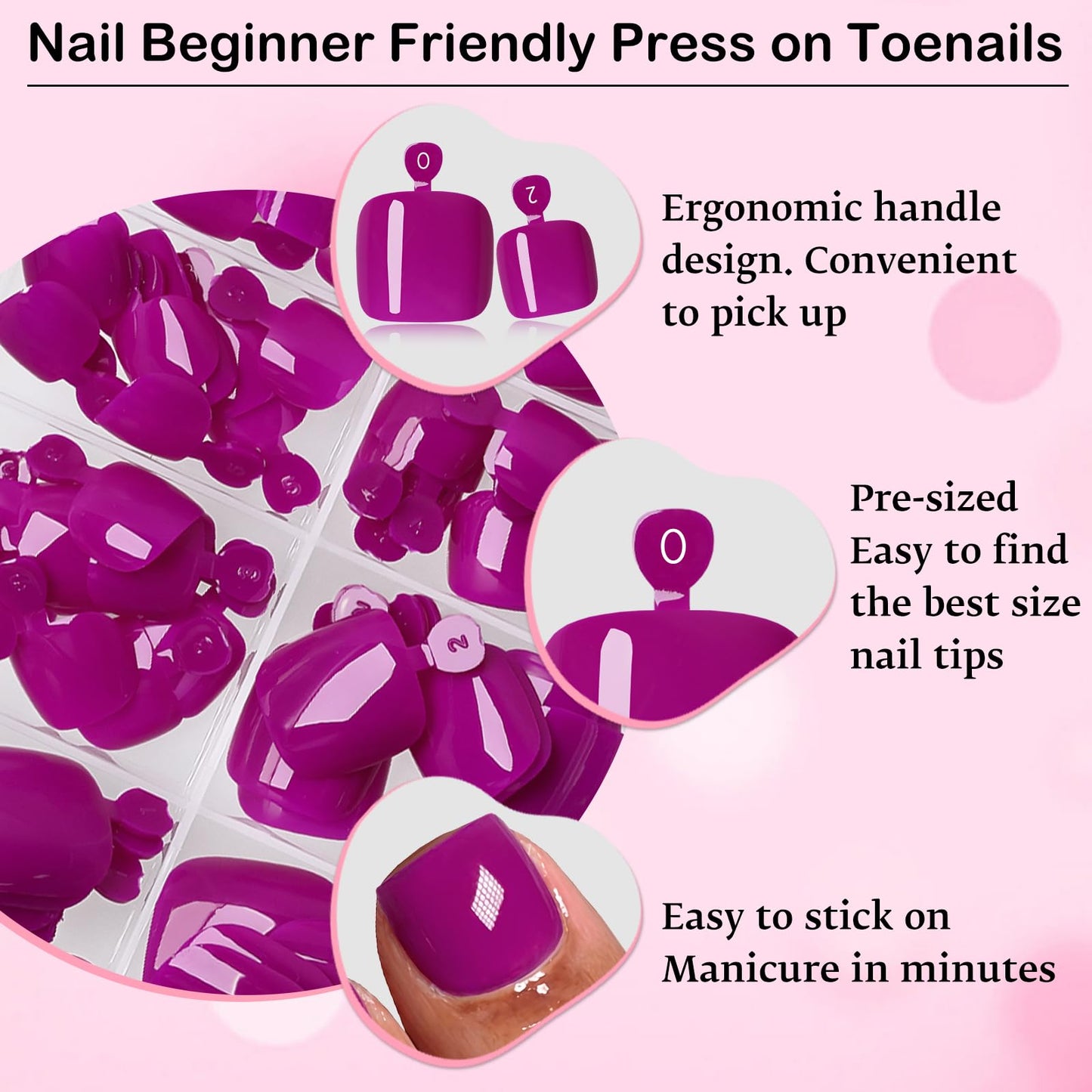 120pc Press on Toenails Women Fake Toe Nail Press ons,Purple Acrylic Toenail Press ons Toes Nails Fake Toenails Glue on Toe Nail Tips 12 Sizes Toe Press-on Pedicure Presson False Nails for Feet