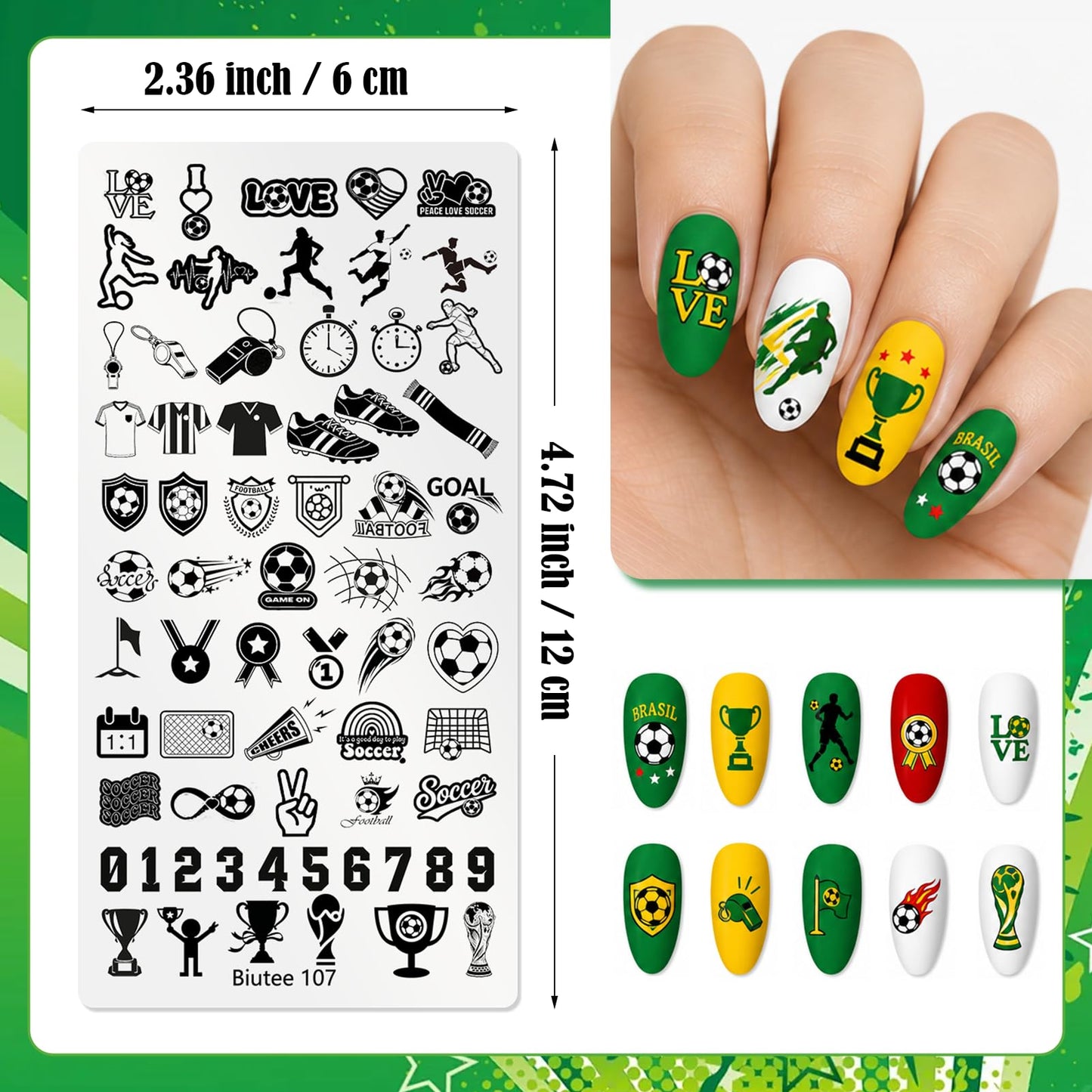 Biutee Nail Stamping Kit with 4 Soccer Nail Stamping Plates, Football Nail Stamp Set with Clear Nail Stamper & Scraper, Nail Art Stamping Plates for DIY Nail Art, Soccer Manicure & Salon Home Design