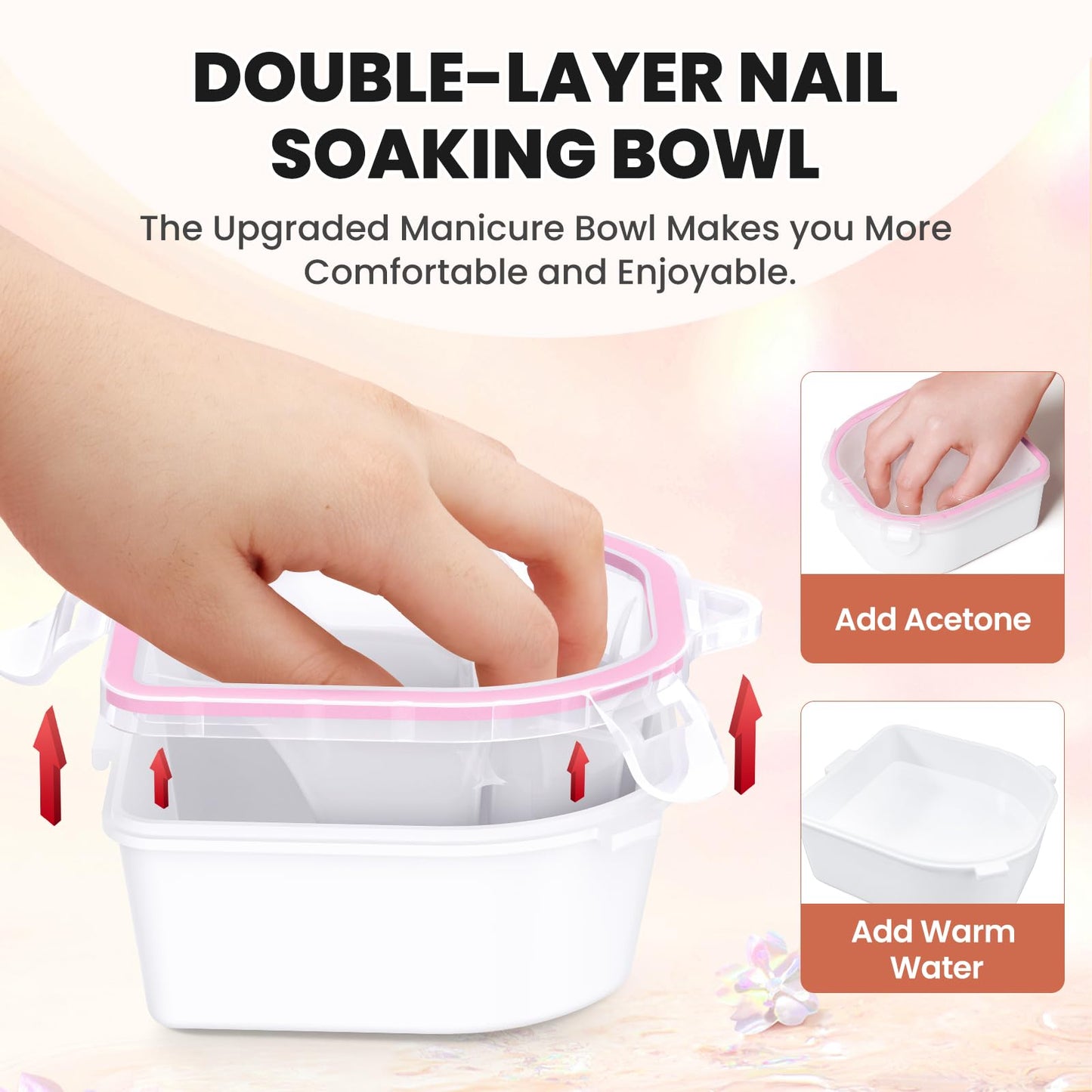 Hand Toe Nail Soaking Bowl: 12PCS Large Size Hand & Foot Nail Soak Off Bowl for Nail Lovers - Acetone Proof Toe Soaking Tray with Manciure Pedicure Tools for Dip Powder Gel Polish Remover(Pink, Clear)