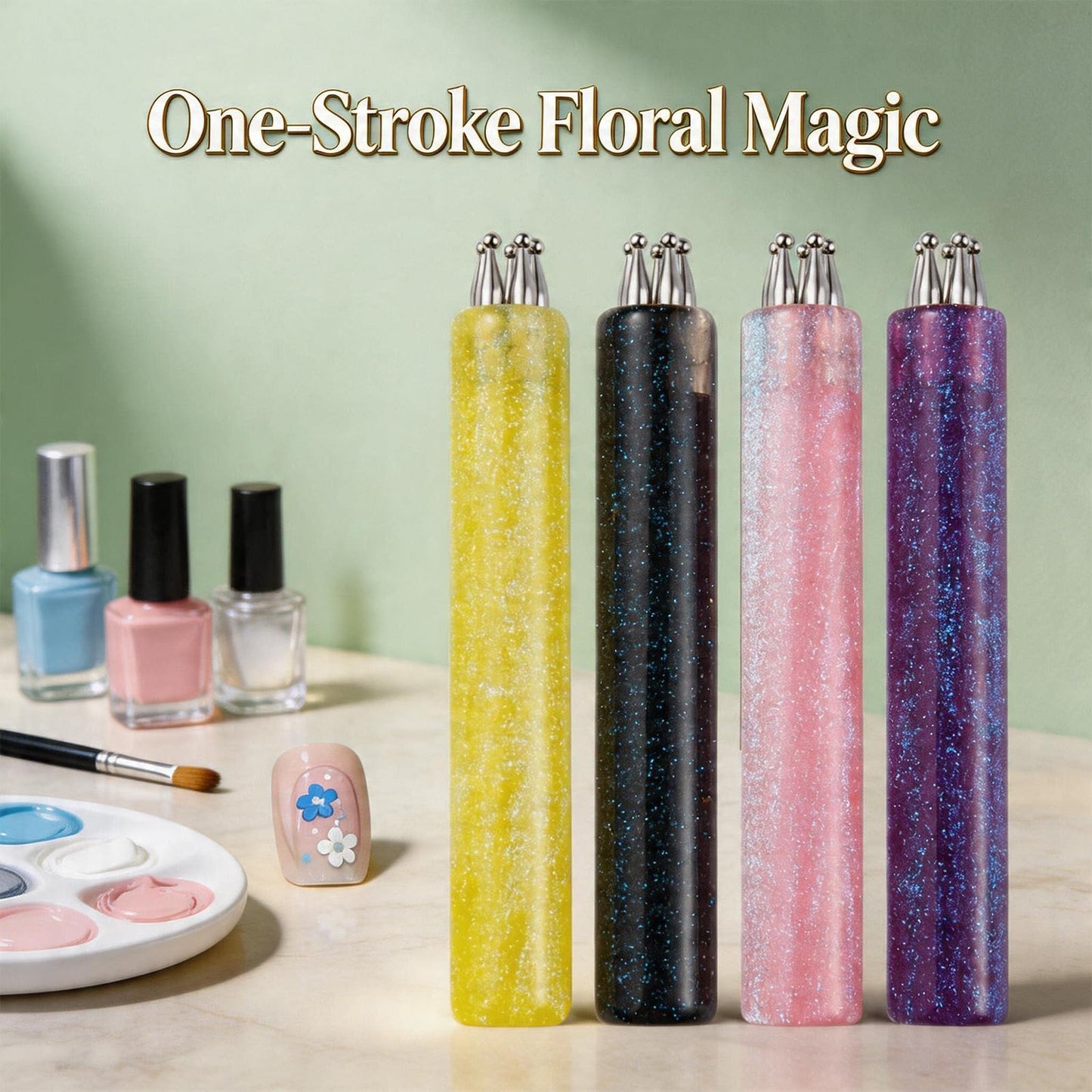 5 Petal Flower Nail Dotting Pen, Flower Dotting Tools Nail Art, Nail Art Dotting Tools, Flowers Design Tool,1.8mm Fine Tip Rhinestone Pickers for DIY Nail Art for Beginner Enthusiast Women (4 PCS Mix)