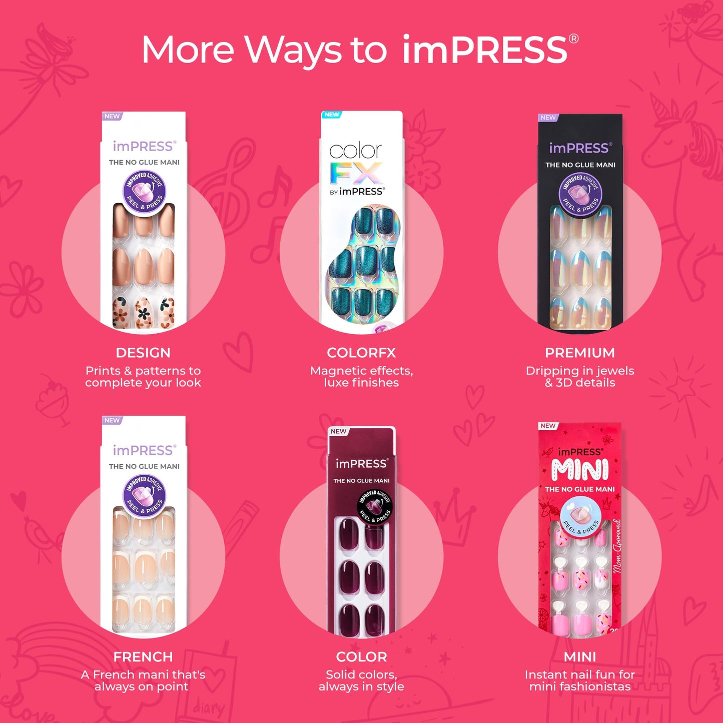 KISS imPRESS No Glue Mani Press On Nails, Mini, 'Berry Best', Multicolor, Kids Size, Squoval Shape, Includes 20 Nails, 1 Mini File (Pack of 2)