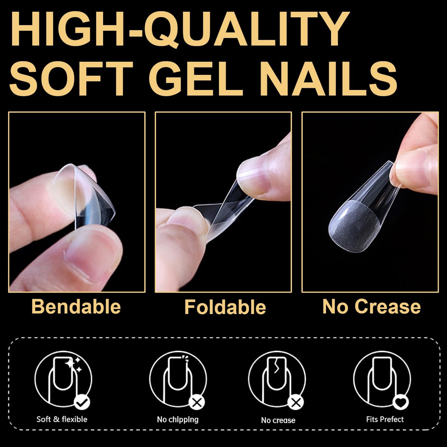 BlueZOO Gel Long Nail Tips Pre-etching Almond Coffin Oval Clear Press On Nails, Salon Quality 3 Styles 360Pcs Half Matte Full Cover Acrylic False Nails Extension DIY Manicure Beginner & Professional