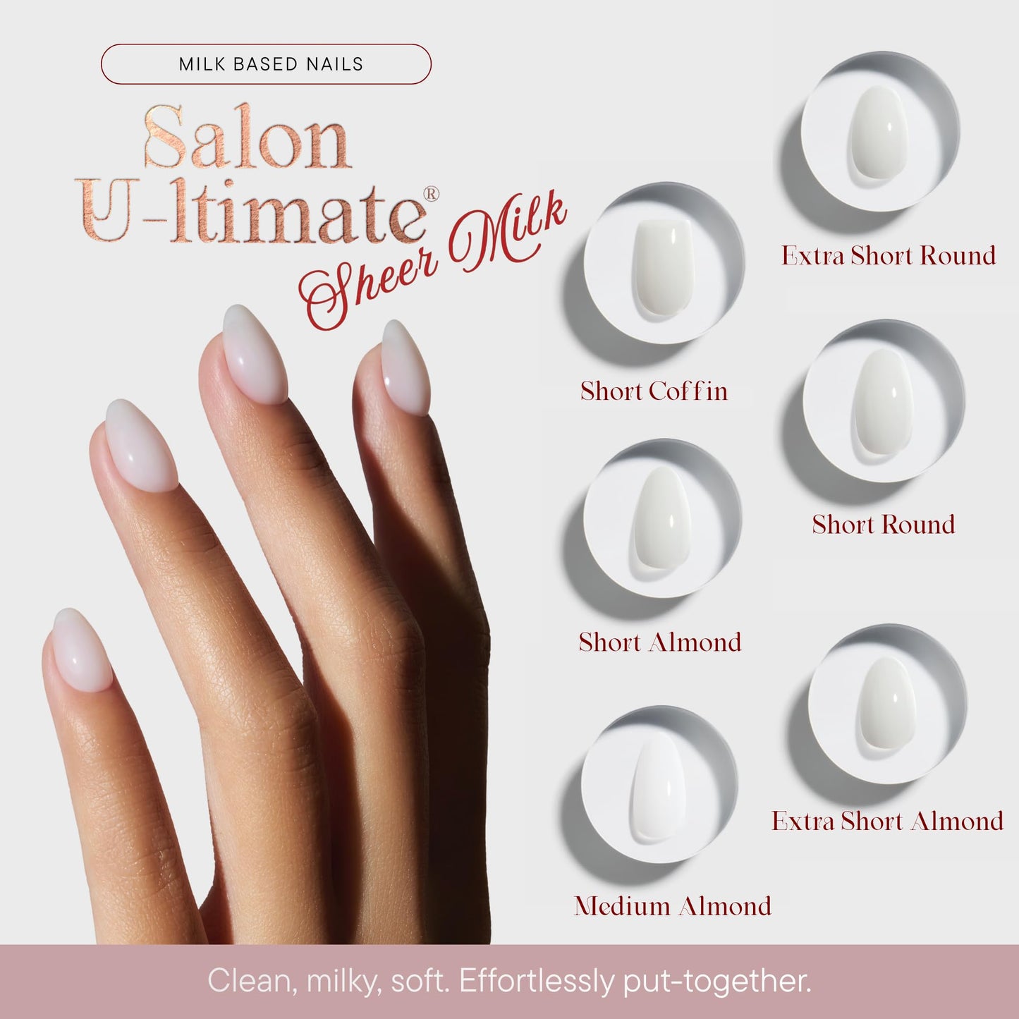 Celebritips Press On Nails - Salon U-ltimate™ | Sheer Milk, Extra Short Round Nails, Reusable | 16 sizes - 32 Nails Kit with Glue and Sticky Tabs