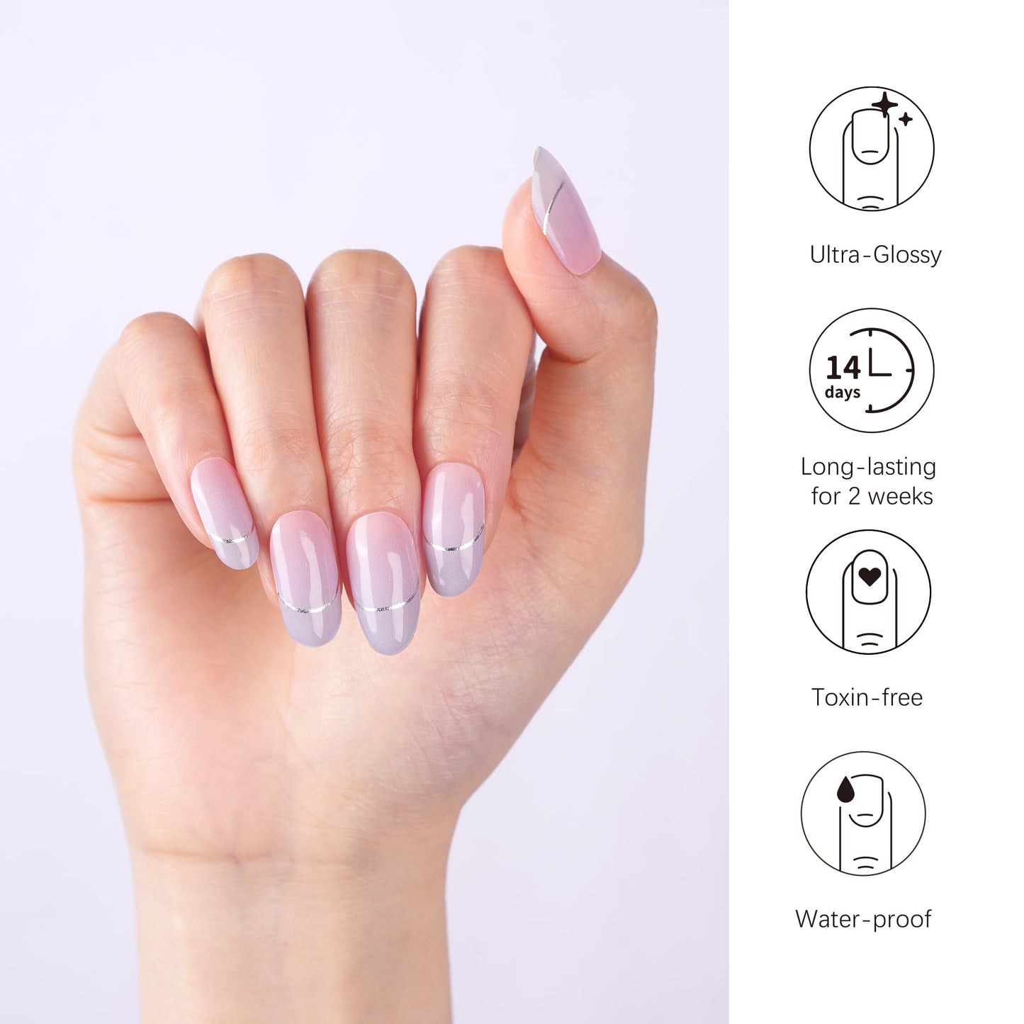 DANNI & TONI Semi Cured Gel Nail Strips Blue-Pink Ombre (Lunar Haze) French Gel Nail Wraps 28 Stickers Gift for Woman