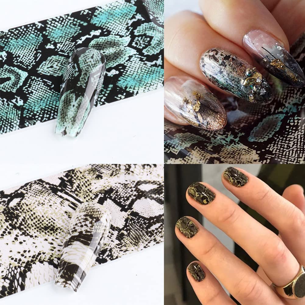 Snake Print Holographic Nail Foil Stickers - Sky Starry Paper Transfer Foils for Nail Transfer Glue Women Manicure