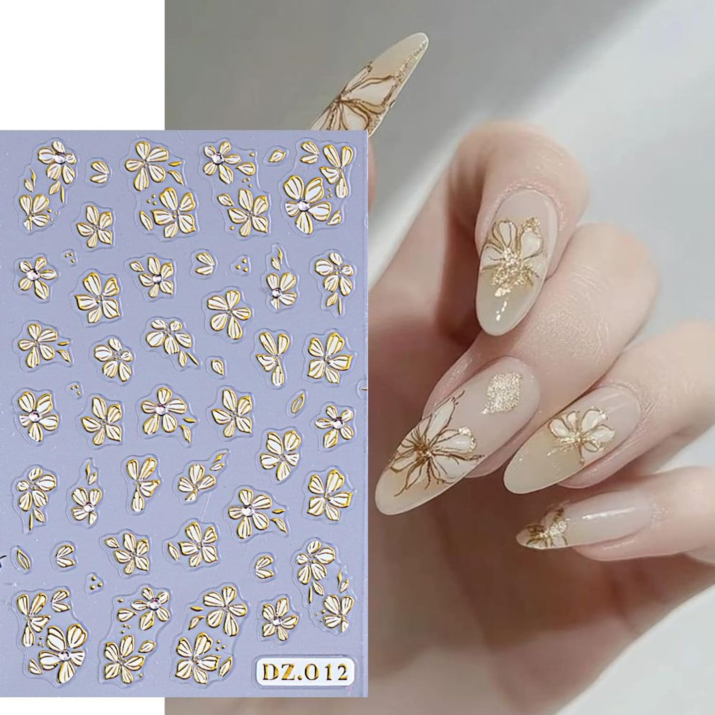 Flower Leaves Nail Stickers ins 2pcs Spring Daisy Gold Leaf Floral Art Design Gold Silver Nail Decals Summer Supplies Nail Adhesive Stickers Floral Sticker for Nails DIY Manicure Decorations