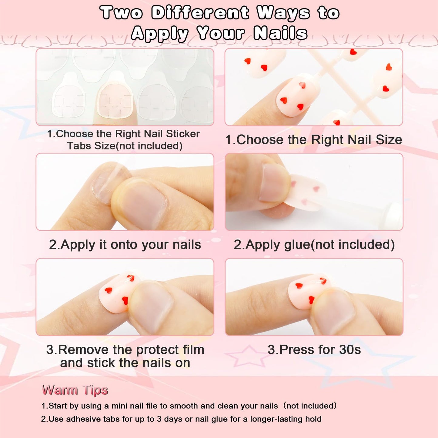 SIUSIO 120pcs 5 Pack Children Acrylic Fake Nails Press on Full Cover Short False Nail Art Kits Set Surprise Gift for Kids Little Girls Women - Red Tiny Hearts