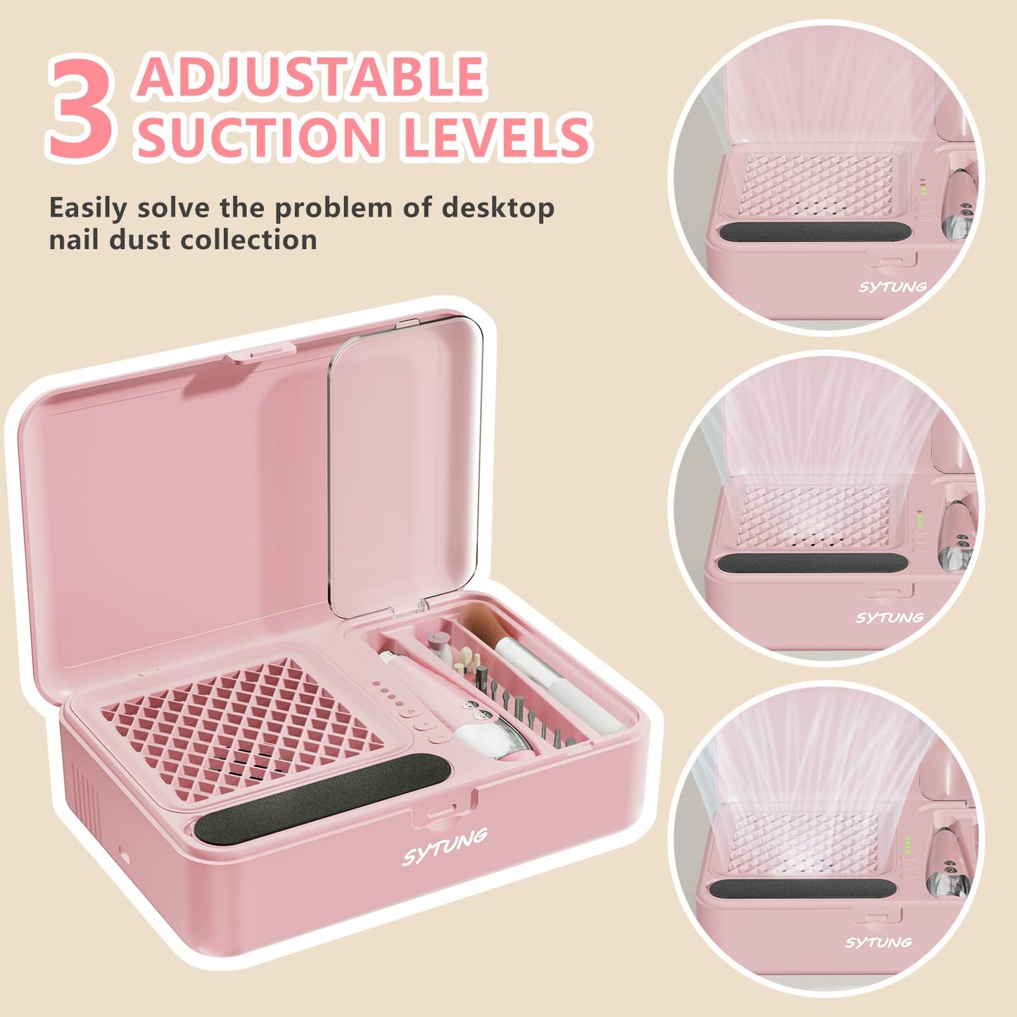 Cordless Electric Nail File Dust Collector Professional kit, Rechargeable15000RPM Nail File Set, Nail Kits for Beginners Portable Nail Drill Machine kit for Acrylic Nail Polishing Salon and Home,Pink