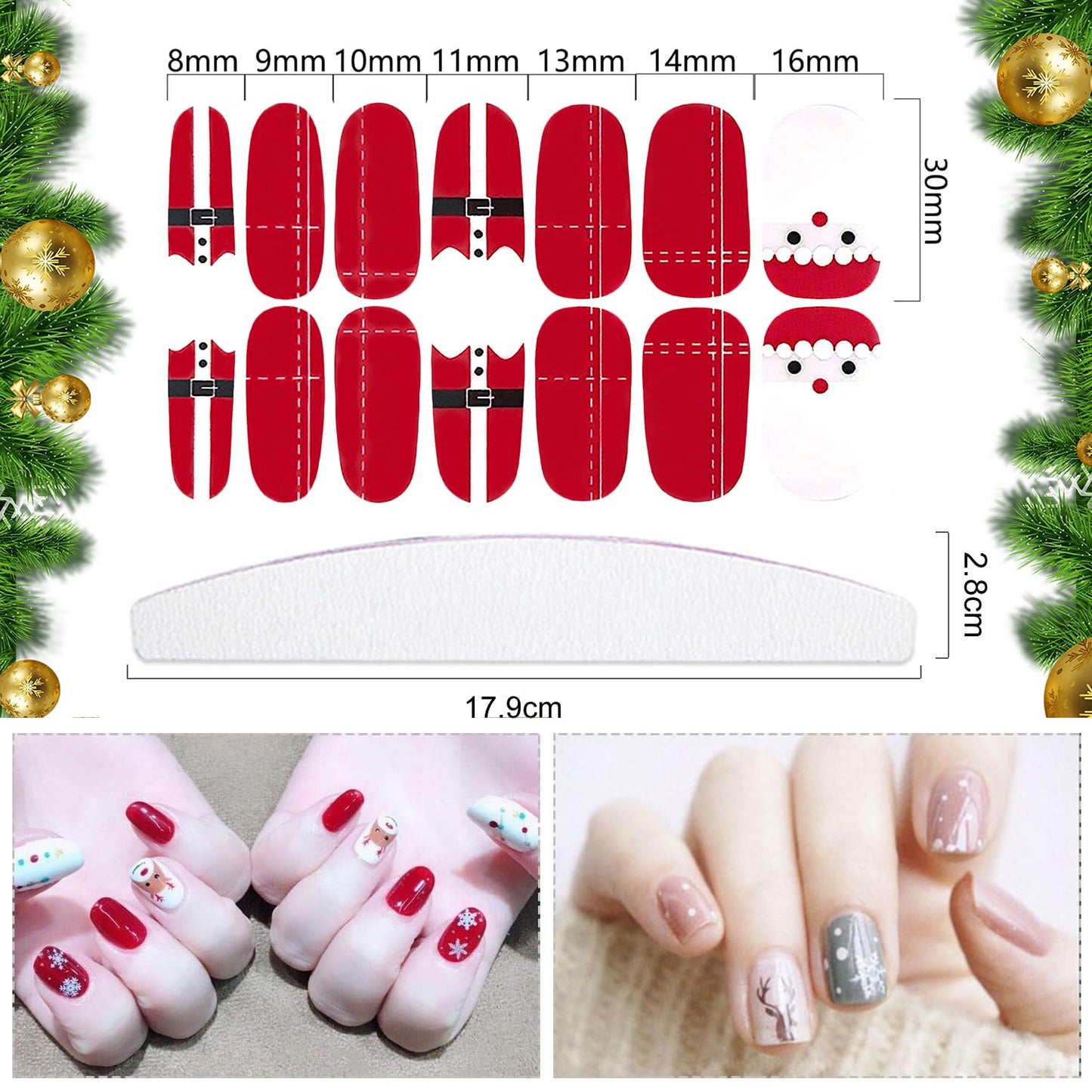 YECIRALA 20 Sheets Christmas Nail Wraps Stickers Stick On Nail Polish Strips For Women Girls Christmas Tree Reindeer Nail Stickers Nail Polish Stickers For Nails Gel Nail Strips Self Adhesive Decals