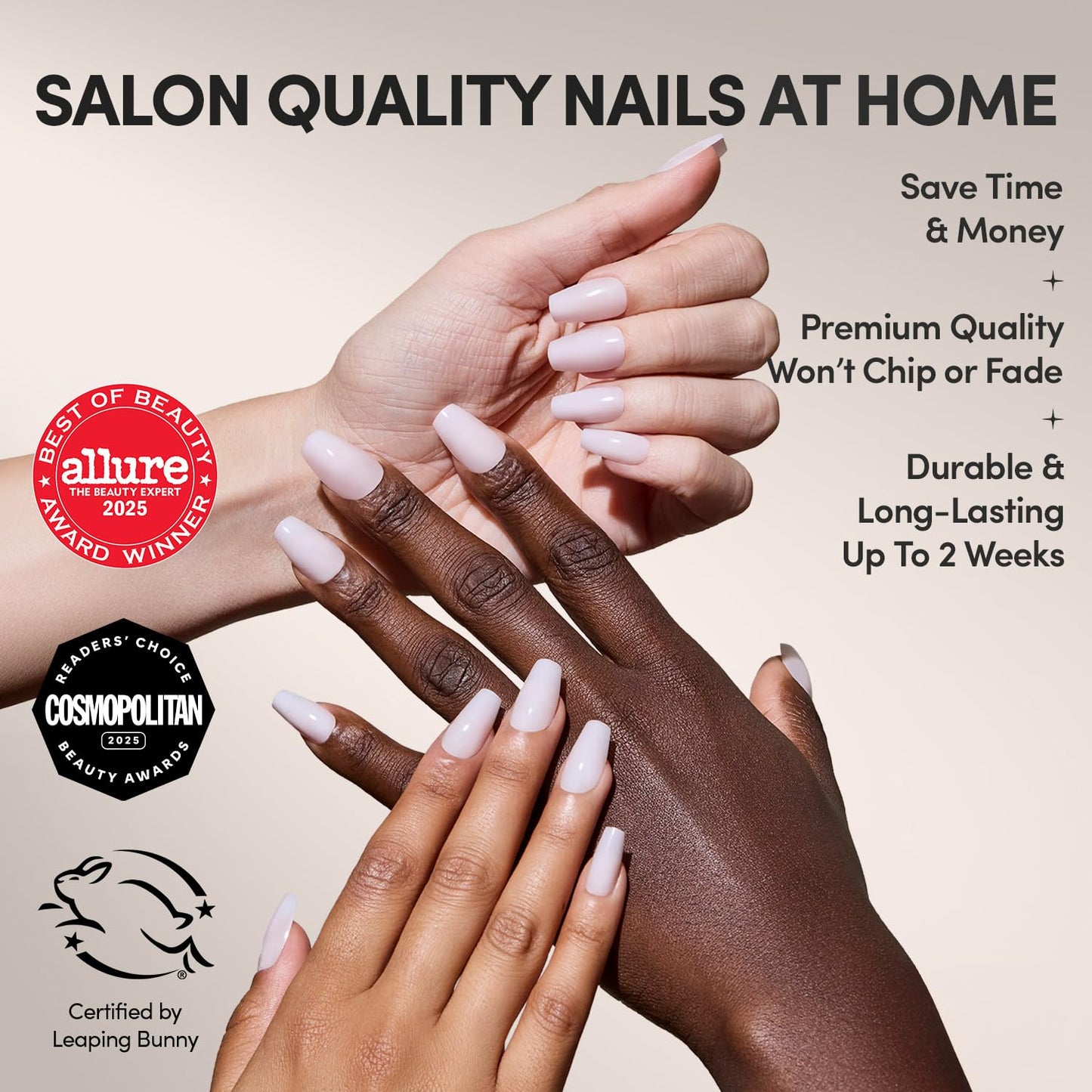 Glamnetic Press On Nails - Medium Coffin Fake Nails, Milky Pink Nails, Blush Dream | 15 Sizes - 30 Nail Kit with Glue | Gift for Mom