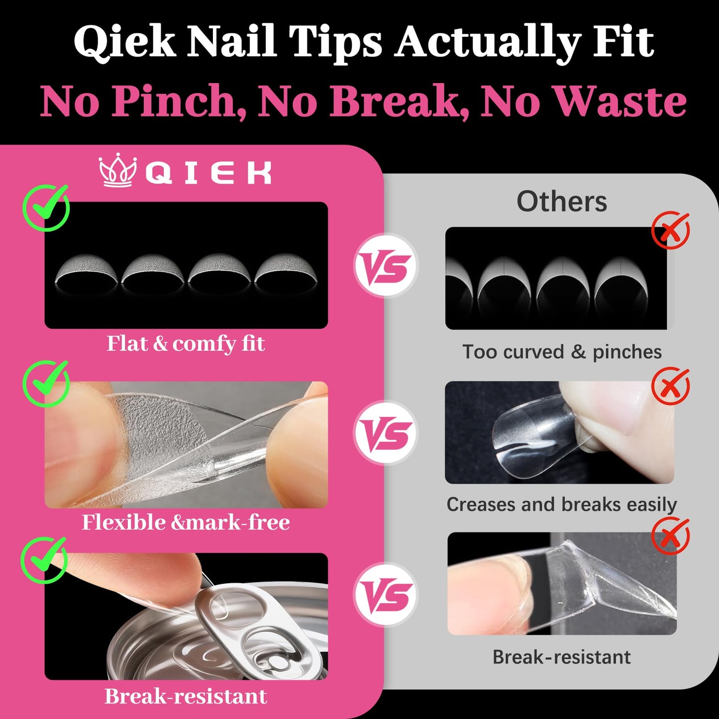 QIEK 450PCS Medium Almond & Coffin & Square - 3 Styles Nail Tips, 70-Grit Pre-Etched Press On Nail in 15 Sizes, Fake Nail Extension Kit for Acrylic Gel Nail Art DIY Salon