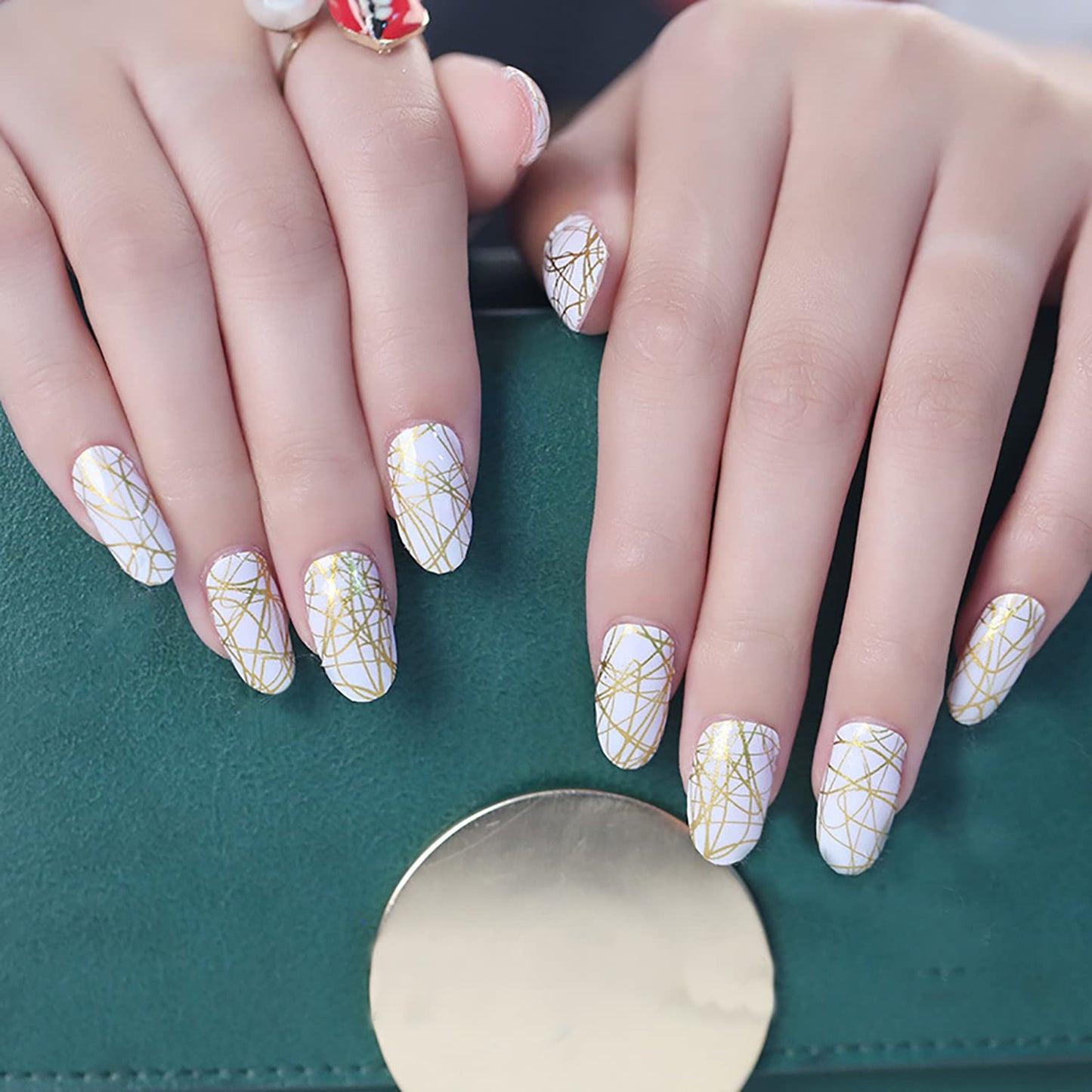 Nail Wraps for Women, DANNEASY 5 Sheets Metallic Line Nail Polish Strips Transparent Design Adhesive Nail Polish Stickers Gel Nail Strips Nail Accessories with Nail File, Cuticle Stick
