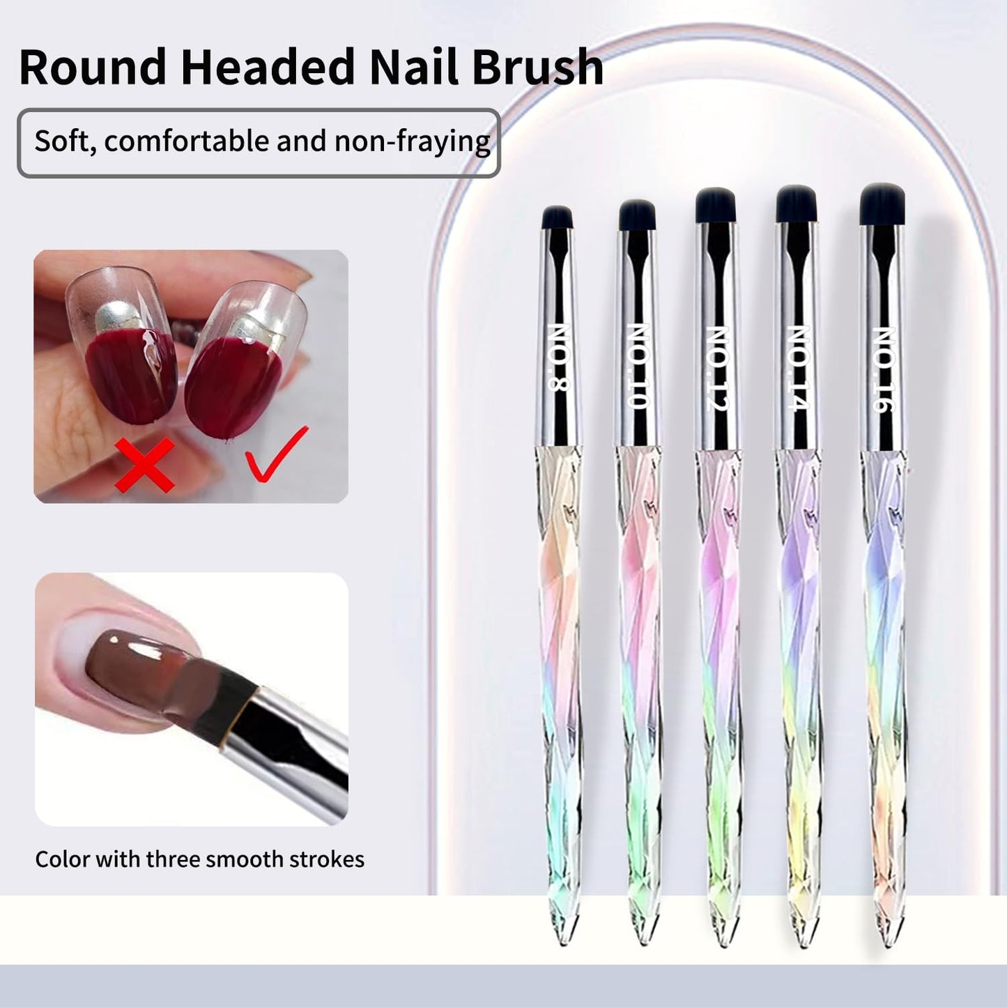5Pcs Nail French Tip Brush Set, Gel Nail Brushes with Iridescent Gradient Handle, Professional French Manicure Brushes for Gel Polish Petal Texture & Nail Edge Detailing Salon DIY