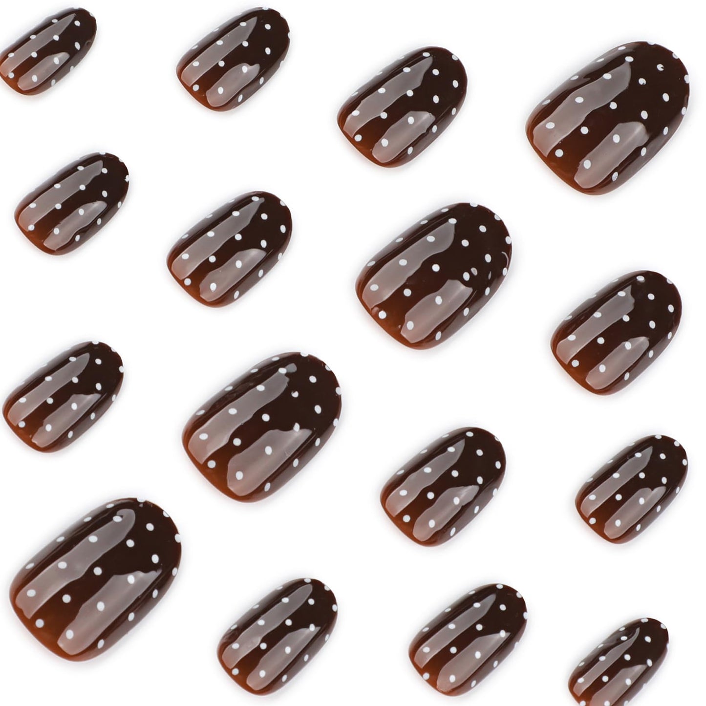 MISUD Press on Nails - Short Oval Fake Nails with Polka Dot, Acrylic Fall Brown Design 24 pcs