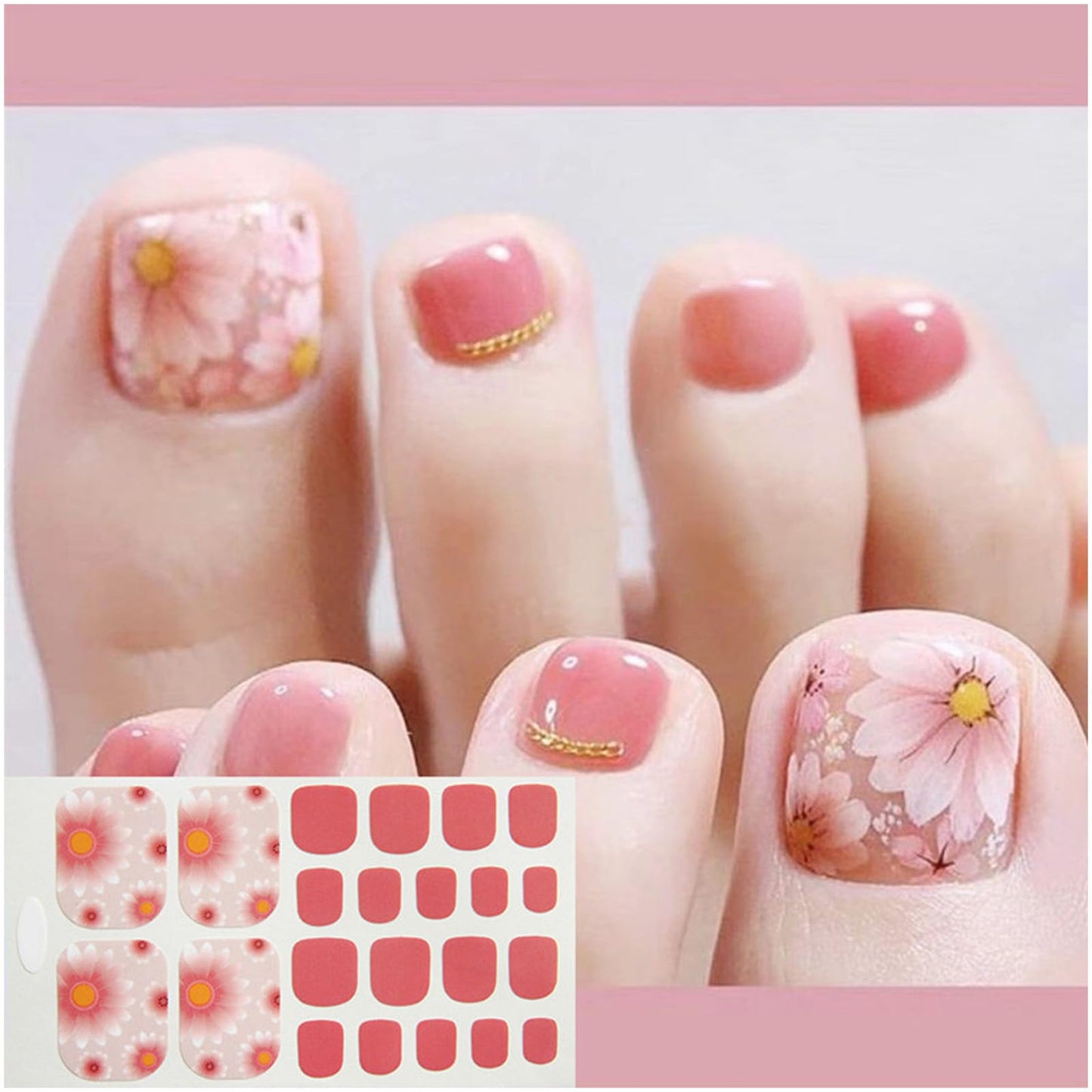YECIRALA 20 Sheets 440 Pcs Minimal Designs Toe Nail Polish Stickers Full Nail Wraps for Women Girls Glitter Gradient Marble Gel Nail Strips for Toes Toenails Stickers Nail Polish Strips