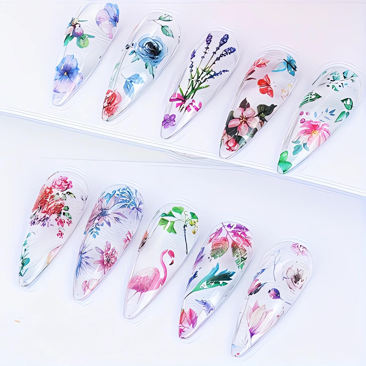 10 Rolls Flowers Plants Nail Foils Transfer Nail Art Flower Nail Stickers Spring Summer Foil Nail Art Supplies Leaves Rose Cranes Nails Foil Transfer Stickers Starry Sky Paper Manicure for Women