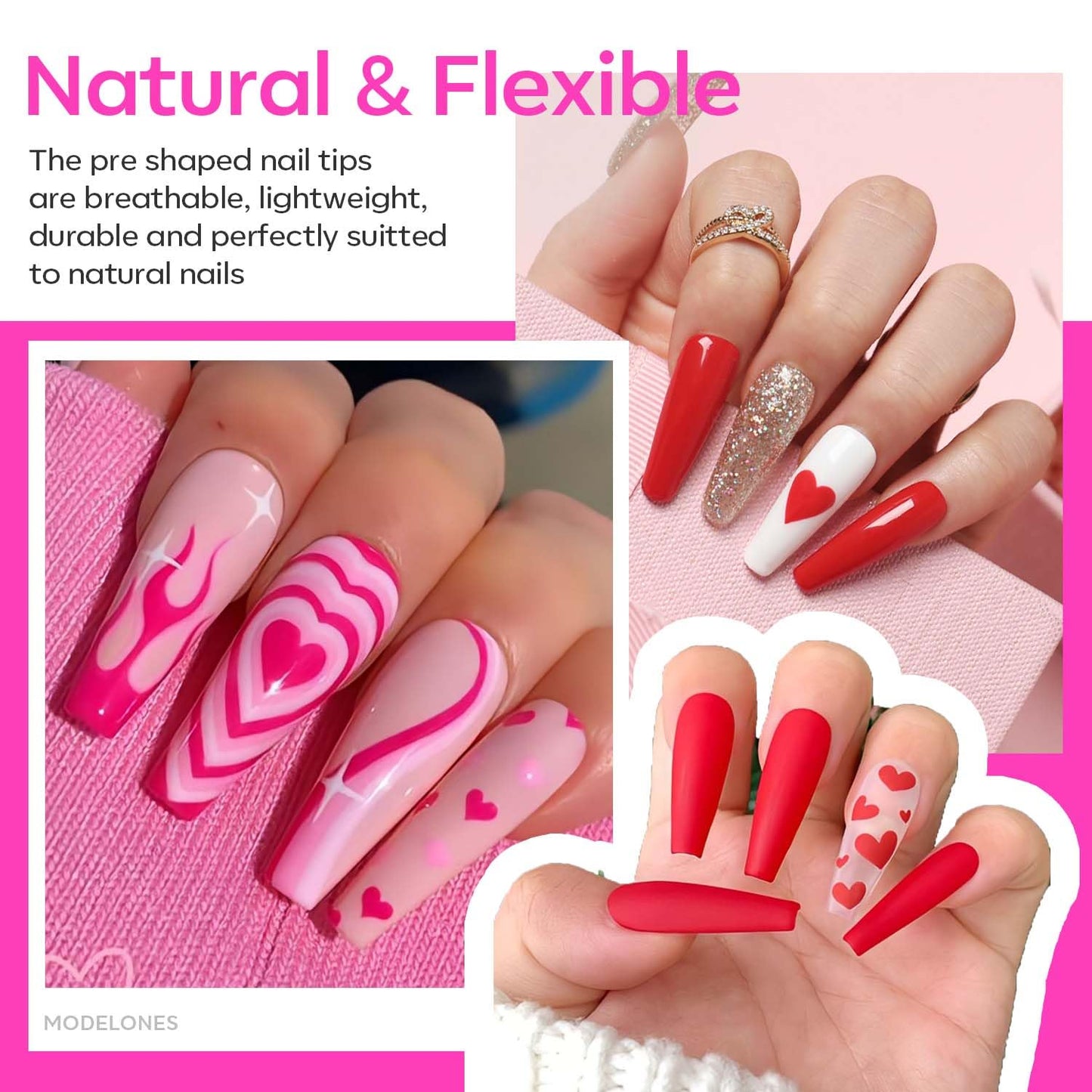 modelones X Nail Gel Kit, Fake Nails Long Coffin, 9-in-One Glue Prep Dehydrator & Portable Mini U V Light Acrylic Clipper, 500Pcs Coffin Tips for Extension Kit DIY Salon Home Gifts for Women
