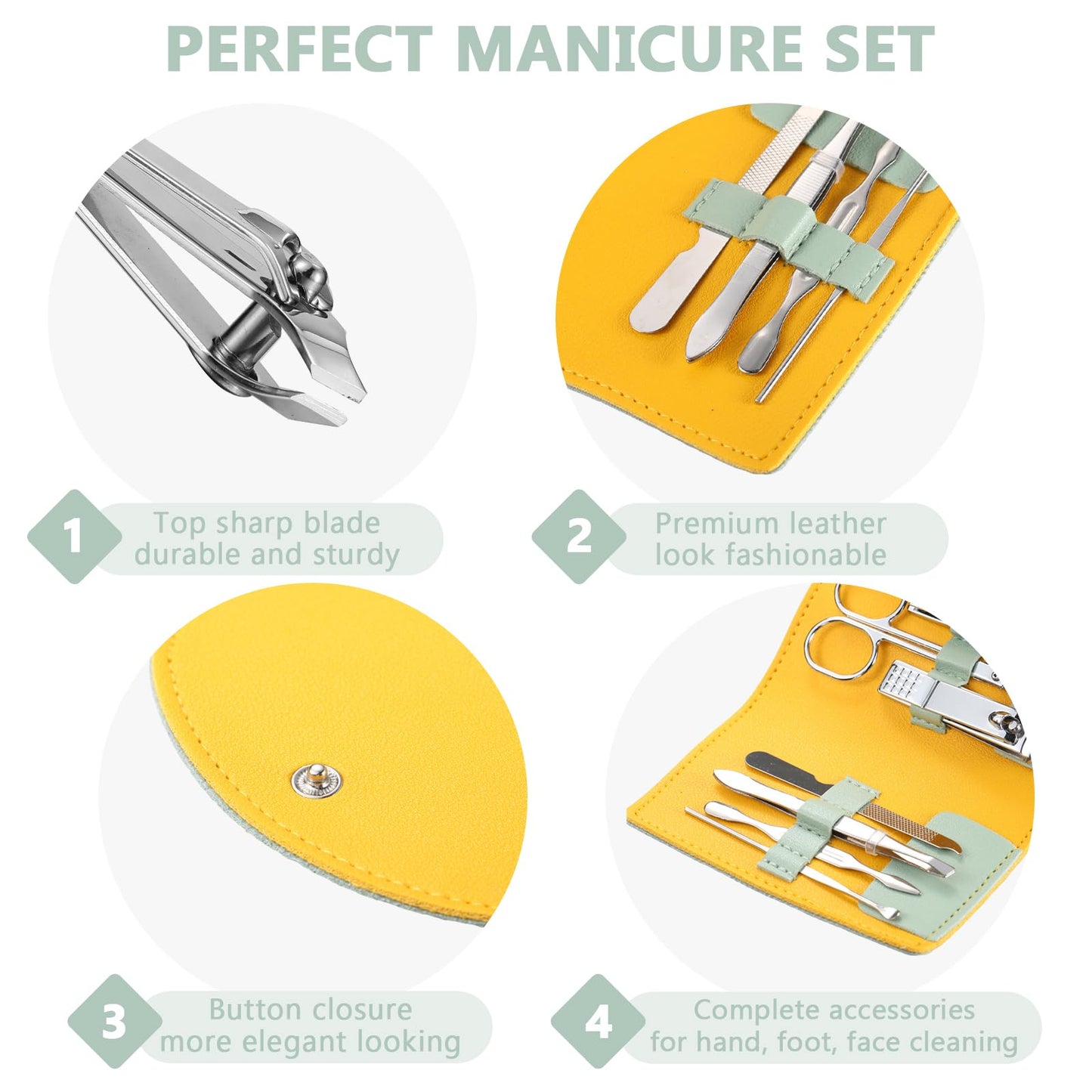 Lanties 12 Set Manicure Set Bulk Mini Manicure Nail Clipper Kit 7 in 1 Stainless Steel Professional Nail Care Pedicure with Travel Portable Bag Grooming Kits for Women Men Home(Light Green)