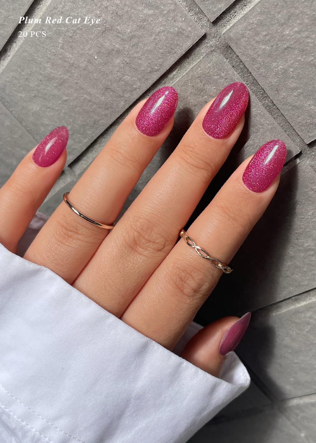 AutyaMee Semi Cured Gel Nail Strips (Plum Red Cat Eye), Purple, 20 Pcs Gel Nail Wraps, Stickers, UV Light Required, Salon Quality, Long Lasting