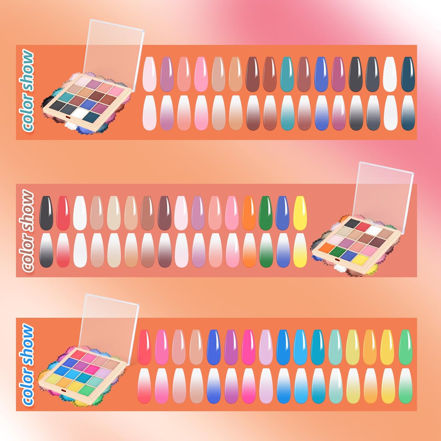 Nail Pigment Powder Palette Set, 16 Bright Colors Ombre Nail Powder Palette French Aura Nails Ombre Nail Brush Nail Long-lasting Manicure Art DIY Accessories (07)