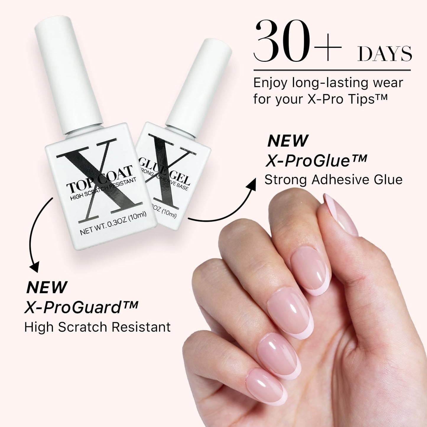 SXC Cosmetics French Tip Press On Nails - Skin Tone Nude and Color Series, XS Almond X-Pro Tips Starter Kit ST118KIT