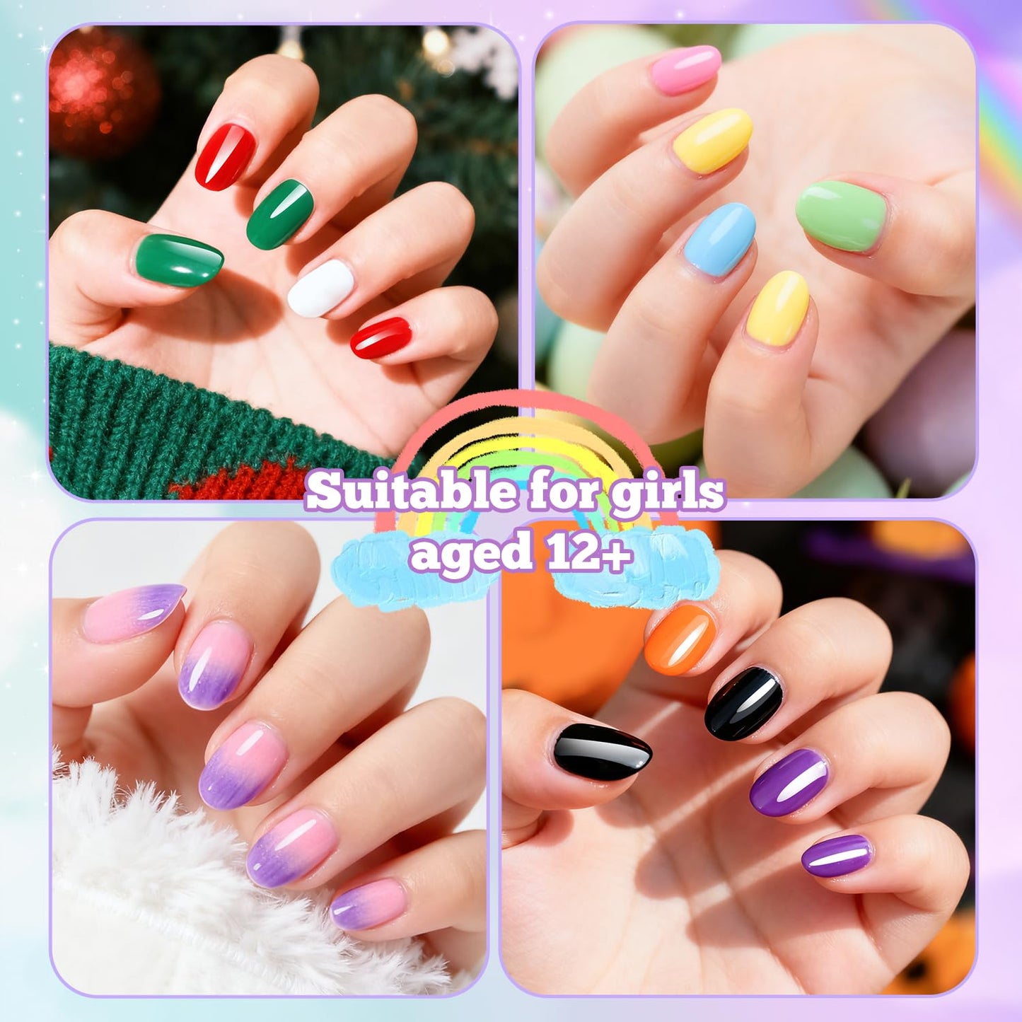 krofaue Short Kids Press on Nails - 260Pcs Clear Full Matte Soft Gel Almond Nail Tips DIY Nail Extension Gift for Children Girls with 13 Sizes (12-16 years old)