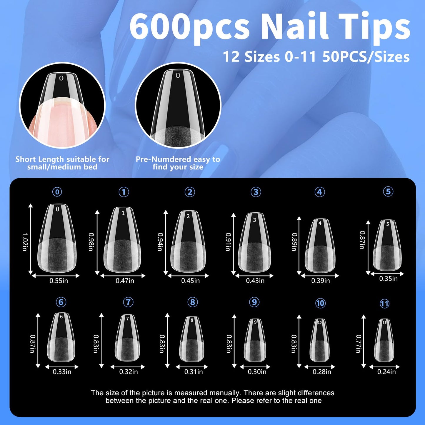 Coffin Nail Tips Press on Nails, Fake Nails for DIY Home Nail Art, Long Full Cover Acrylic Nail Tips 600Pcs, Semi - Matte Finish for Salons & Gifts - Viywicz