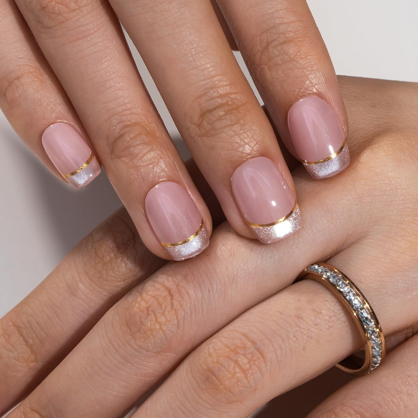 Curvlife Soft Gel Press on Nails, Cat Eye French Nail Tips, Full Cover Glossy Design Reusable Fake Nails Kit with Glue and Adhesive Tabs