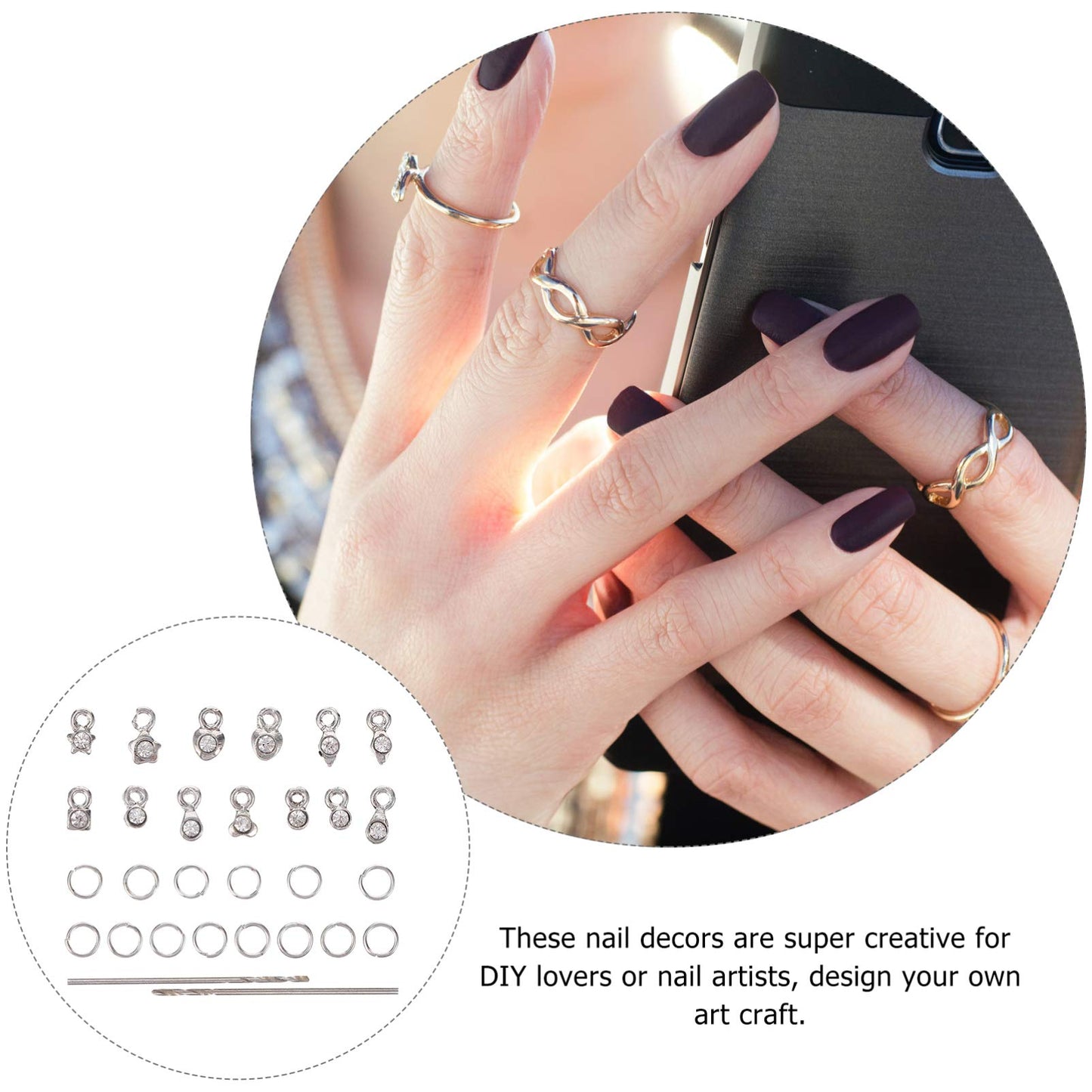 FOMIYES Nail Jewels 2 Sets Dangle Nail Art Charms, 3D DIY Nail Jewelry Decoration, Metal Rhinestones Nail Piercing Tool for Nails Jewelry Crafting Heart Pendant