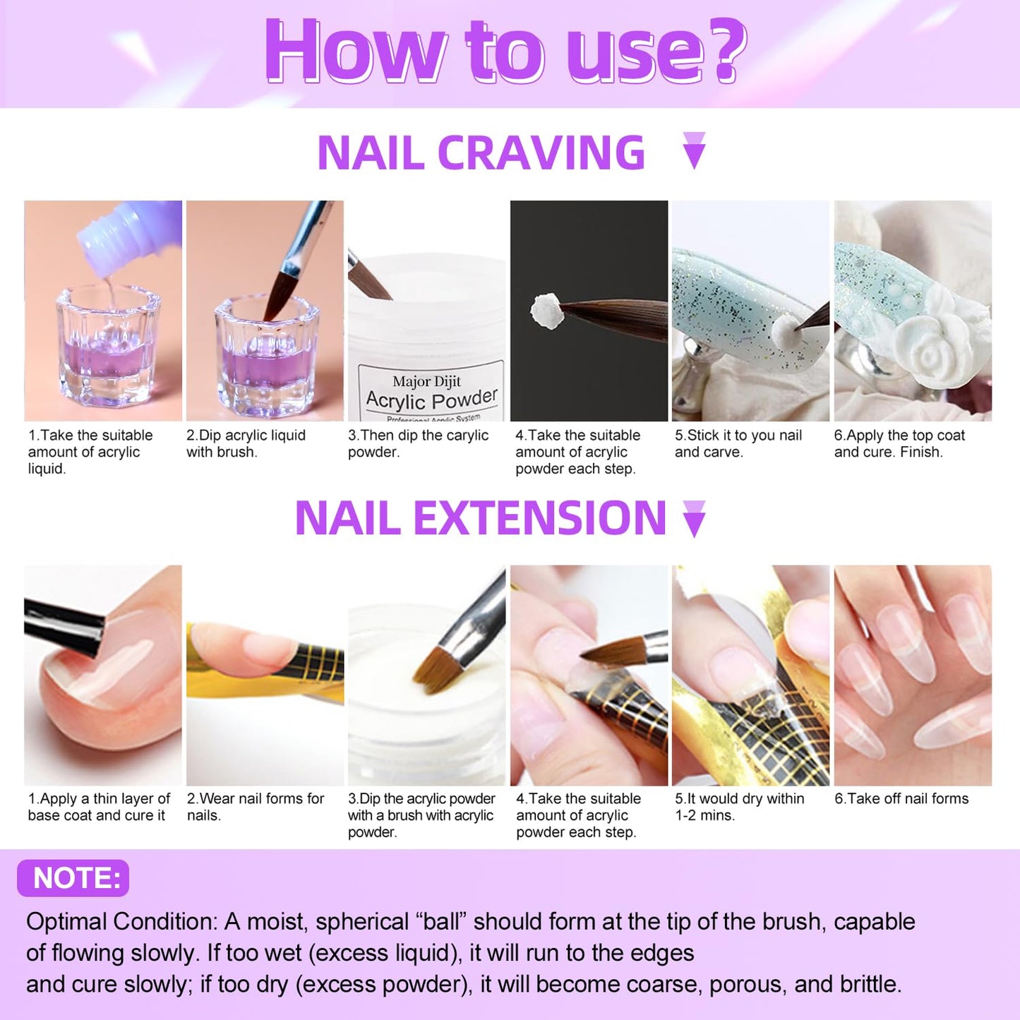 Major Dijit Acrylic Nail Kit with Drill Clear White Pink Acrylic Powder Acrylic Liquid Top Coat Base Coat Nail Primer Set for Beginners with Everything DIY Nail Art Tool Gift Home Salon