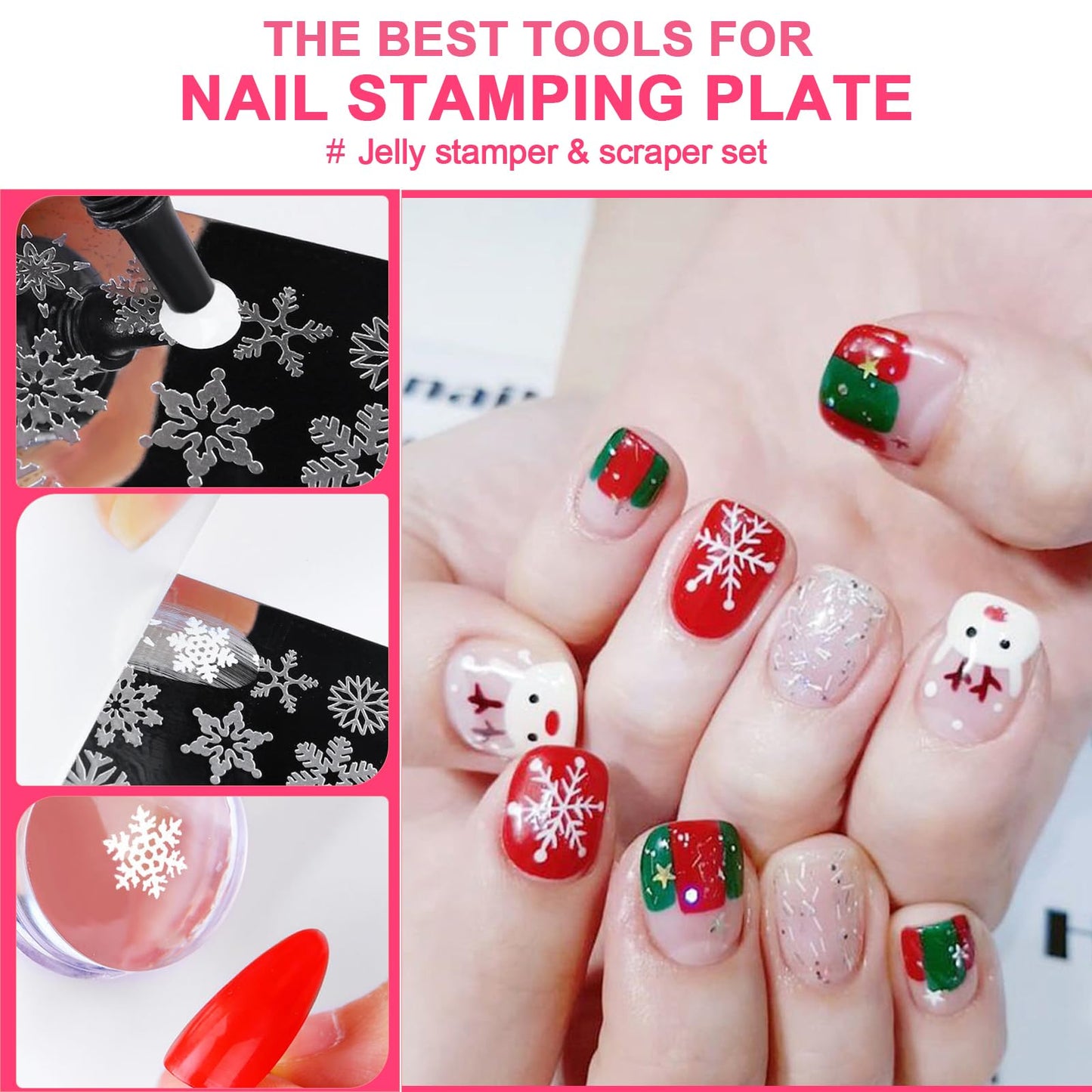 HYWWPFLAY Jelly Nail Stamper & Liner Nail Art Brushes - French Tip Nail Design Tools, Silicone Nail Art Stamping Stamper with Scraper, French Tip Stamp Liner Brush for Manicure Home DIY Salon