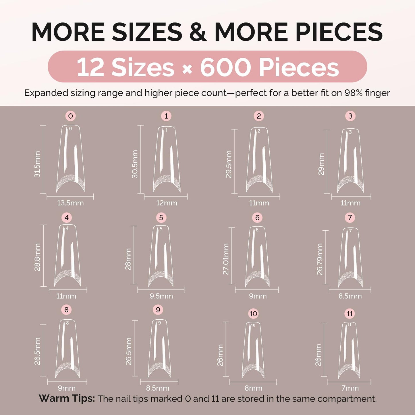 MelodySusie Long Ballerina X Nail Tips - 600Pcs Clear Acrylic, Half Matte Full Cover Press on Nails for DIY Extension & Salon Use, 12 Sizes Pre-Shaped for Long-Lasting Manicure