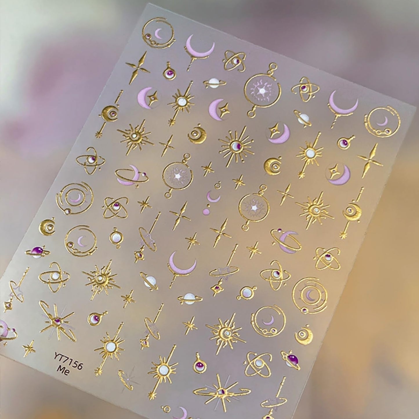 Gold Nail Art Stickers 5D Embossed Moon Star Nail Stickers Self Adhesive Planet Sun Design Metal Nail Decals Luxury Purple Gold Nails Accessories for Women Manicure