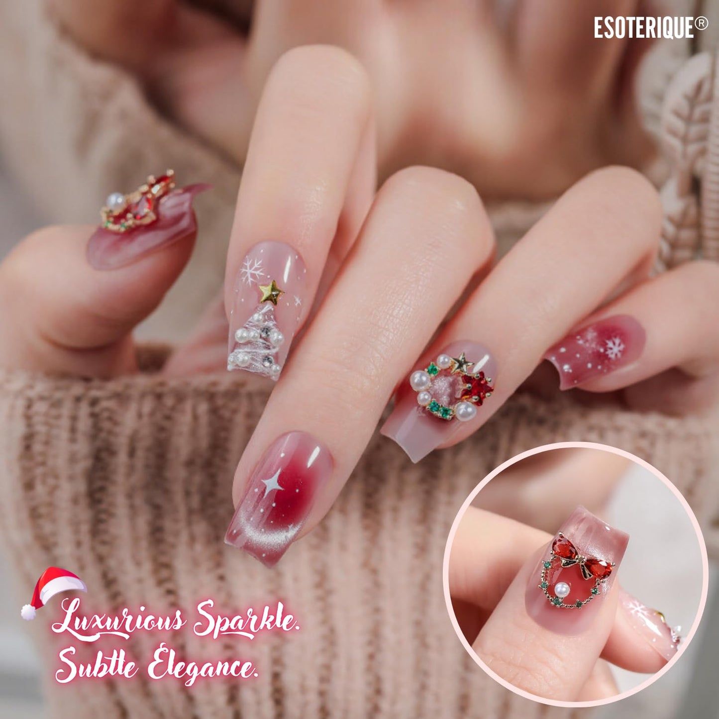 12PCS Christmas Nail Art Charms - Natural Zircon Gems with 3D Alloy Mix Shapes, Luxury Rhinestones & Crystal Diamonds for Shiny Winter Holiday Nail Decorations