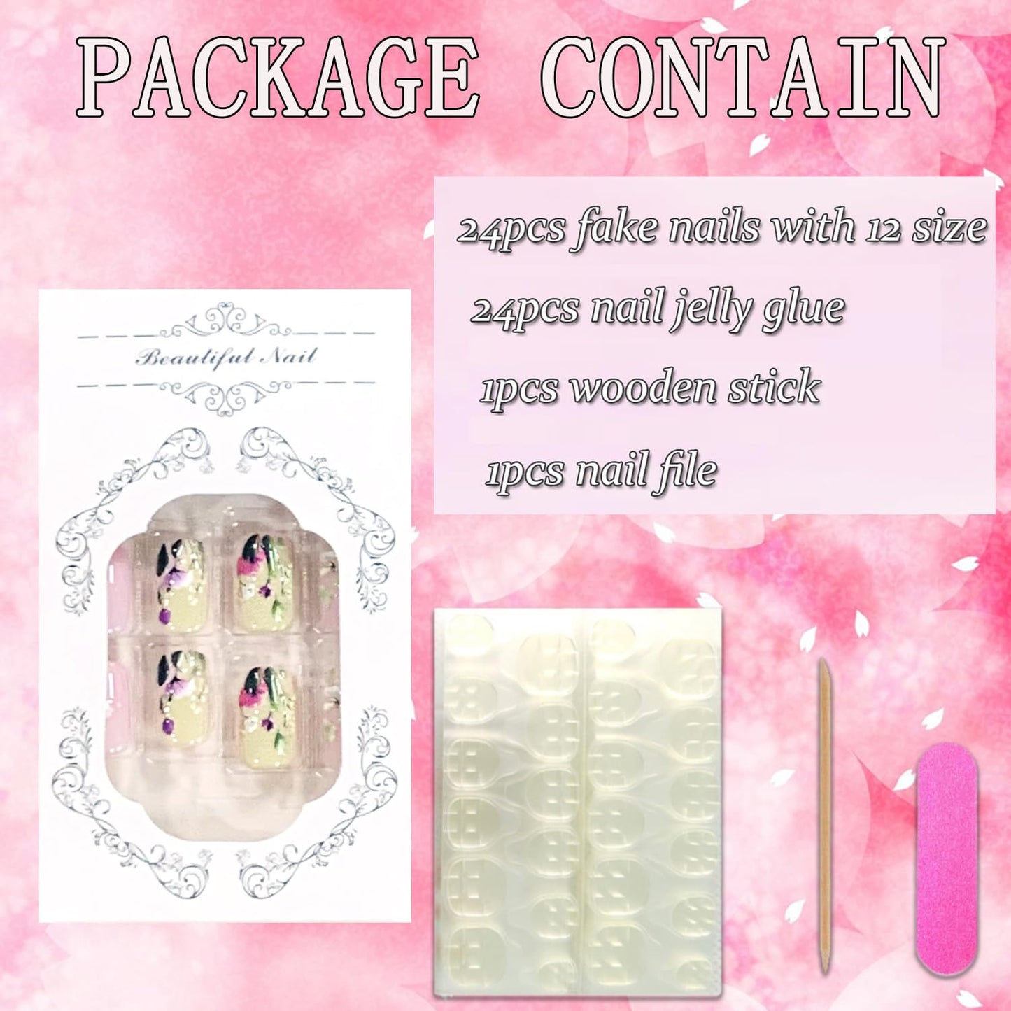 FIEONCIY Press on Nails Short Square Shaped Glossy Full Cover Square French False Nails with Designs Artificial Short Square Fake Nails with Charms Glue Stick ons Fingernails for Women Girls(FD018)
