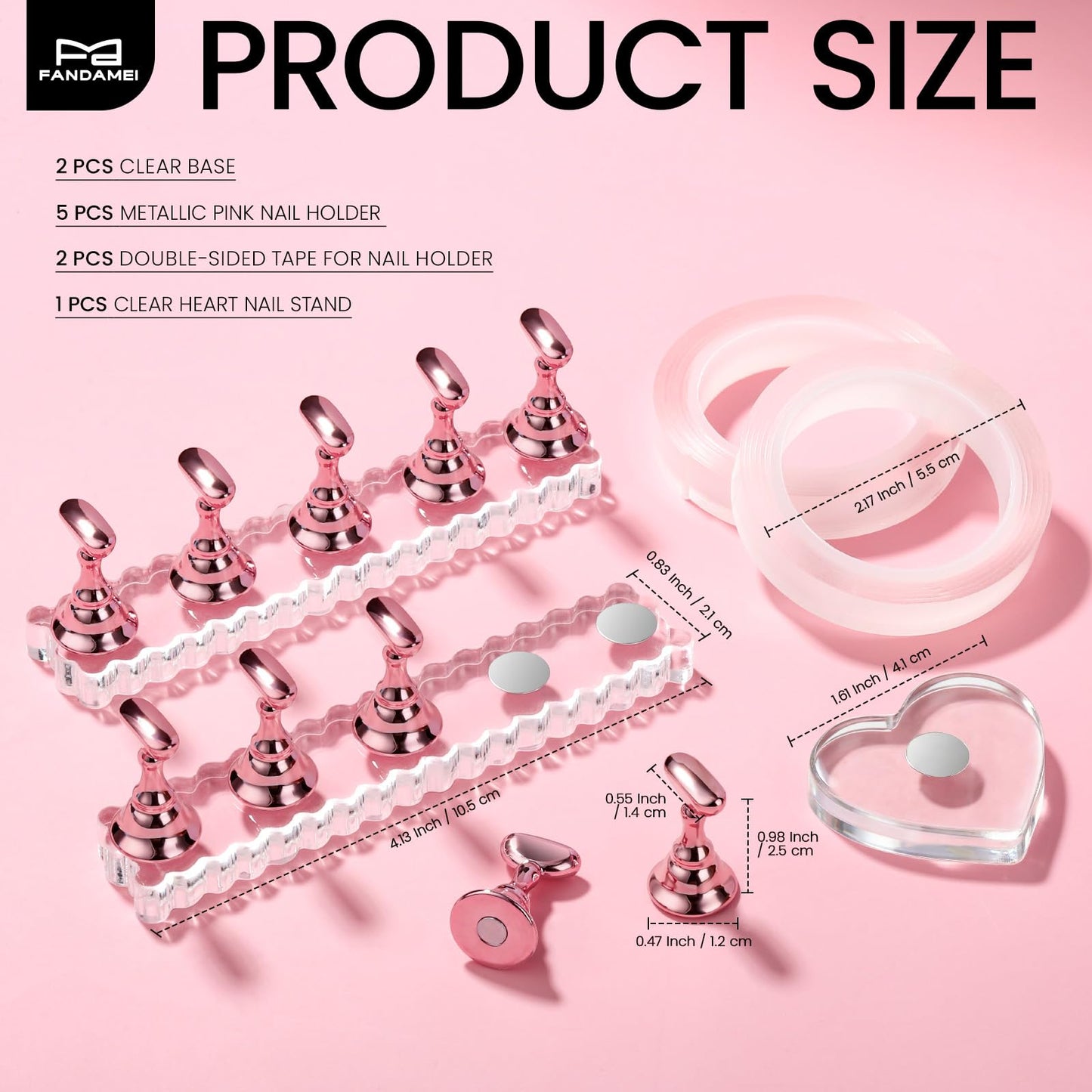 Fandamei Nail Stand, 2 Set Nail Holder for Painting Nails, Nail Stands for Press on, Press on Nail Stand for Practice, Magnetic Acrylic Nail Display Holders for Nail Art with Double-sided Tape