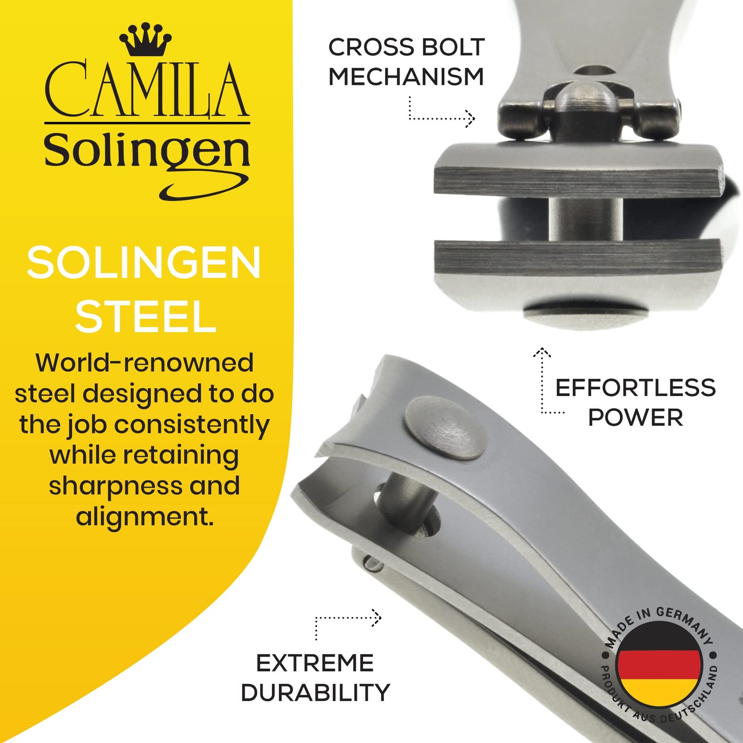 Camila Solingen Set of Fingernail Clipper and Toenail Clipper for Manicure and Pedicure - Professional Nail Clippers with Precision Super Sharp Blades - German Stainless Steel Cuticle Trimmer Kit