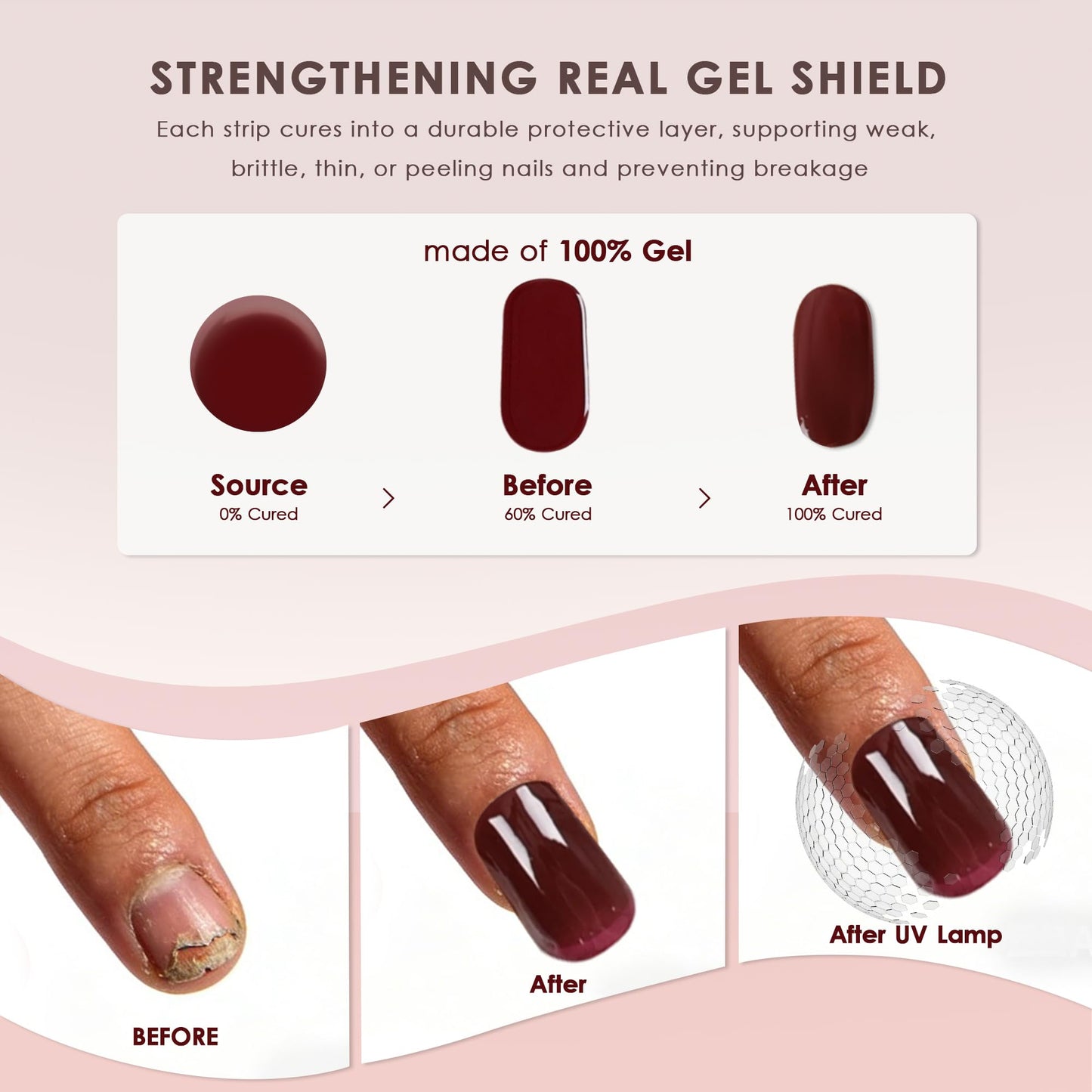 KHARITA Semi Cured Gel Nail Strips – Real Gel Nail Polish Wraps for Brittle Nails | Long Lasting Easy Peel-Off Removal | Hema-Free | 20-Piece Glitter Cat Eye Pink Salon Sticker Kit with UV Light