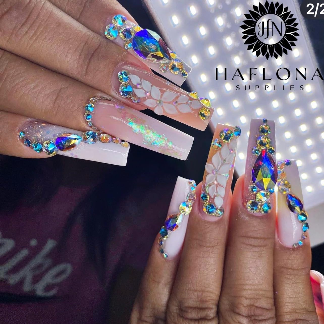 Handmade 12Pcs -3D -Acrylic White Apricot -Flowers -for -Nails Long Size L, XL, XXL, Flower Nail Charms Rhinestones, Floral Gems Kit Accents for Crafts and Designs -HaFloNa
