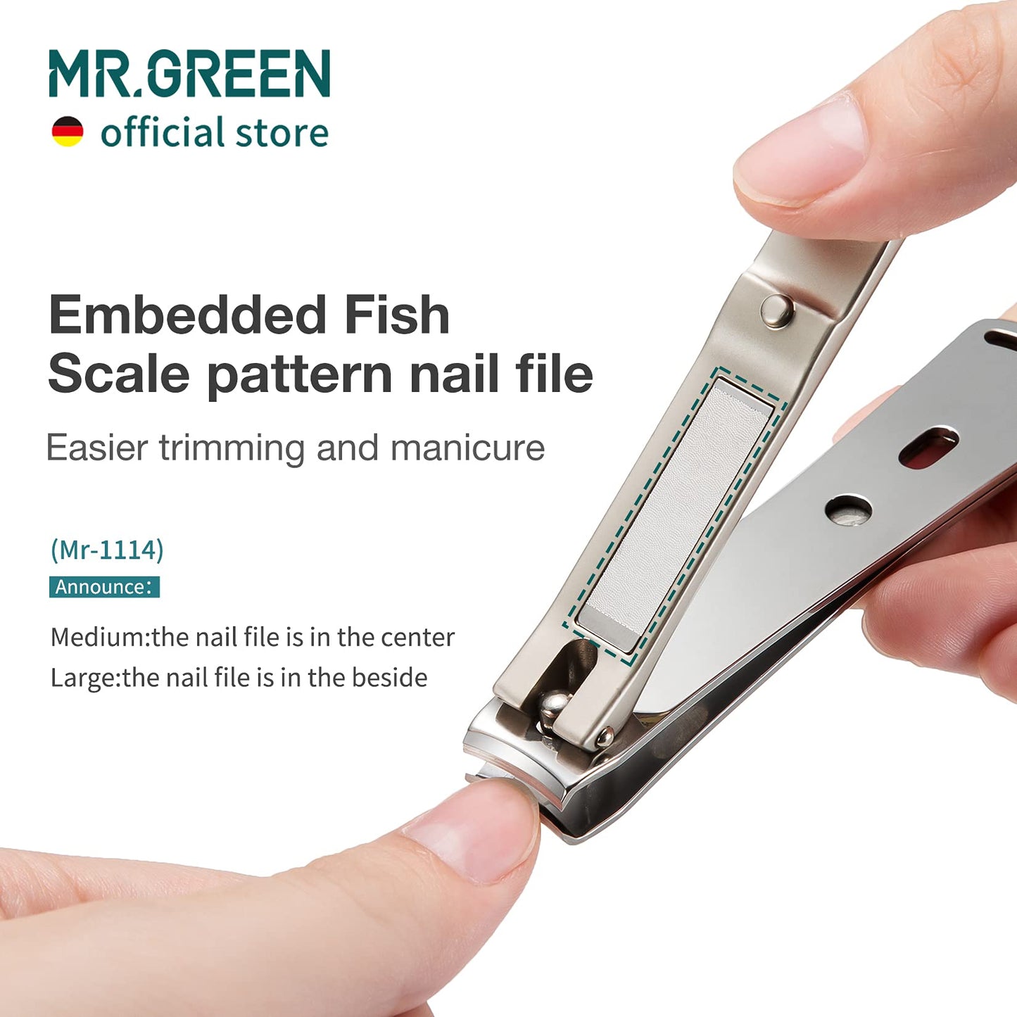 MR.GREEN Nail Clippers Curved Blades Fingernail Cutter Nippers Manicure Scissors Stainless Steel Pedicure Tools with Nail Flies (Medium-Blue+Glass File)