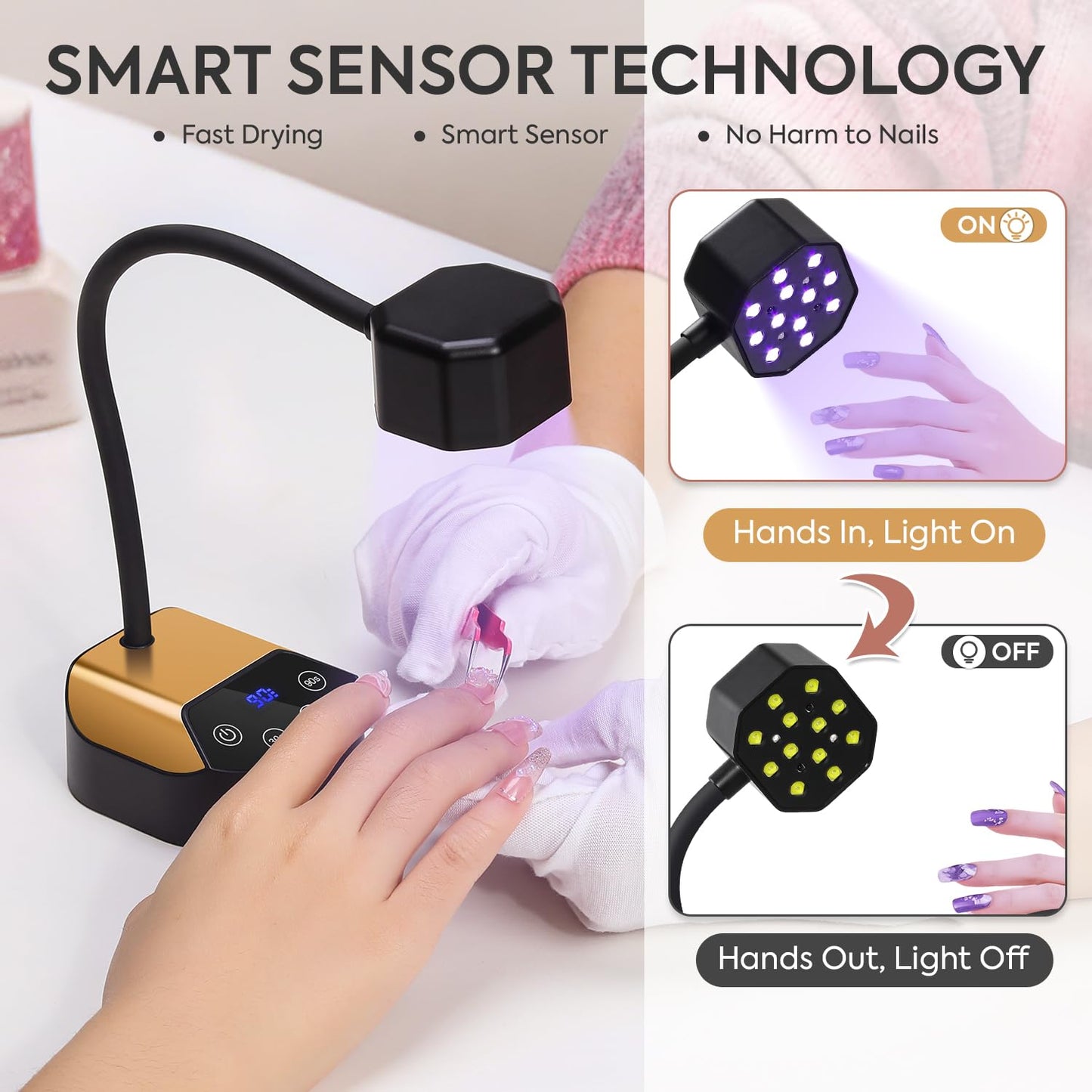 UV Nail Lamp: 36W Mini UV Light for Gel Nails Polish 50mW/cm² Rechargeable LED Nail Light Goosenecks Nail Dryer with 12 LEDs, 4 Timers & Auto Sensor, Fast Curing Gel X Nail Lamp for Home DIY Manicure