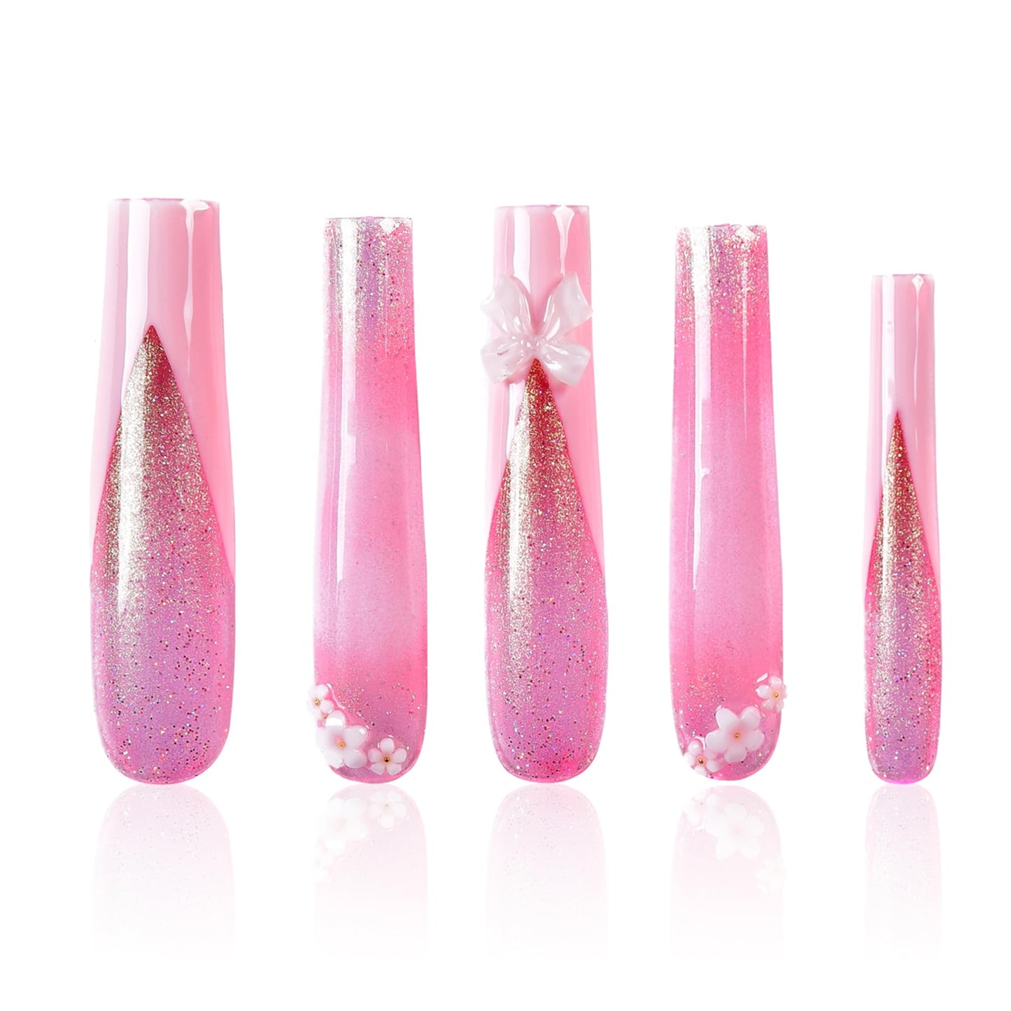 Tmani 10pc/set Extra Long Handmade Press On Nail Hot Girl's Long Ballet Square Nail Full of Diamond Glitter Decoration Fake Nails Suitable For Girls Festival Parties and Birthday Gift（123,Size-S)
