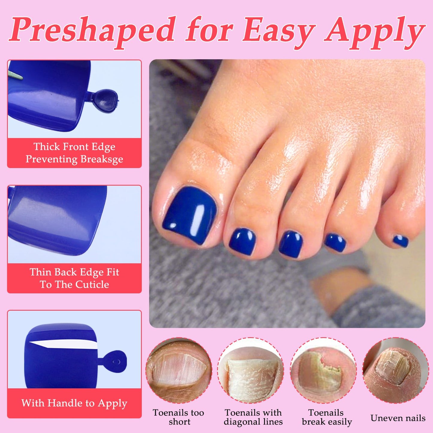 Lifextol 120PC Blue Press on Toenails for Women Fake Toe nail Press ons Acrylic Toe Press on Nails Set, Blue Press on Toe Nails Press on Fake Toenails Press ons Acrylic Toe Nail Tips Kit&Glue Tab-H