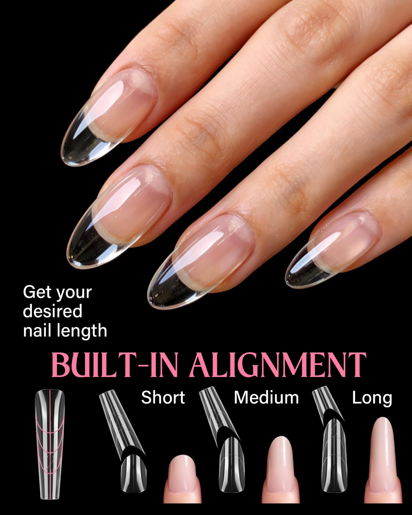 Naughtology Sandwich Nail Dual Form Kit - 360 PCS Coffin & Almond Dual Forms for Nail Extensions, 15 Sizes, Reusable Plastic Forms for Polygel, Acrylic, Builder Gel - Perfect for DIY & Salon Use