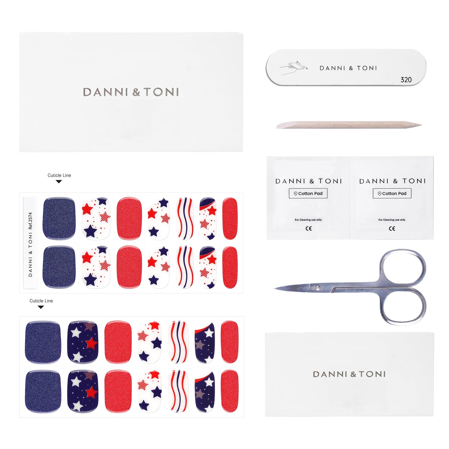 DANNI & TONI Semi Cured Gel Nail Strips Independence Day (USA Pride) Patriotic Gel Nail Polish Stickers 4th of July Nail Wraps 28 Stickers