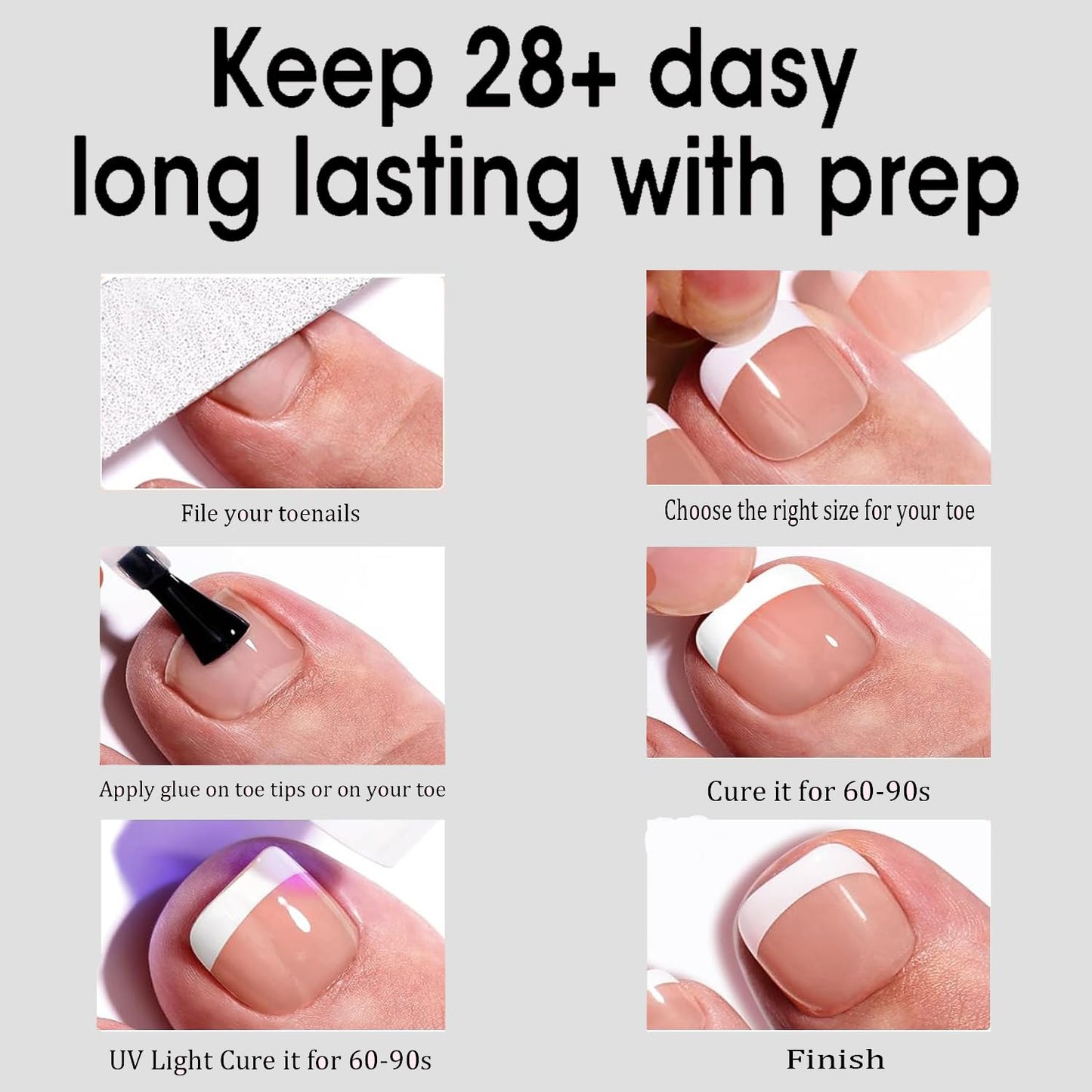 Dsixnails Pink Glitter Base Toe Nail Tips, 150pcs Short Square Press on Toenails for Women, Soft Toe Nail Press Ons, French Tip Toe Press on nails, Soak Off Acrylic Fake Toenails Extension in 15Sizes