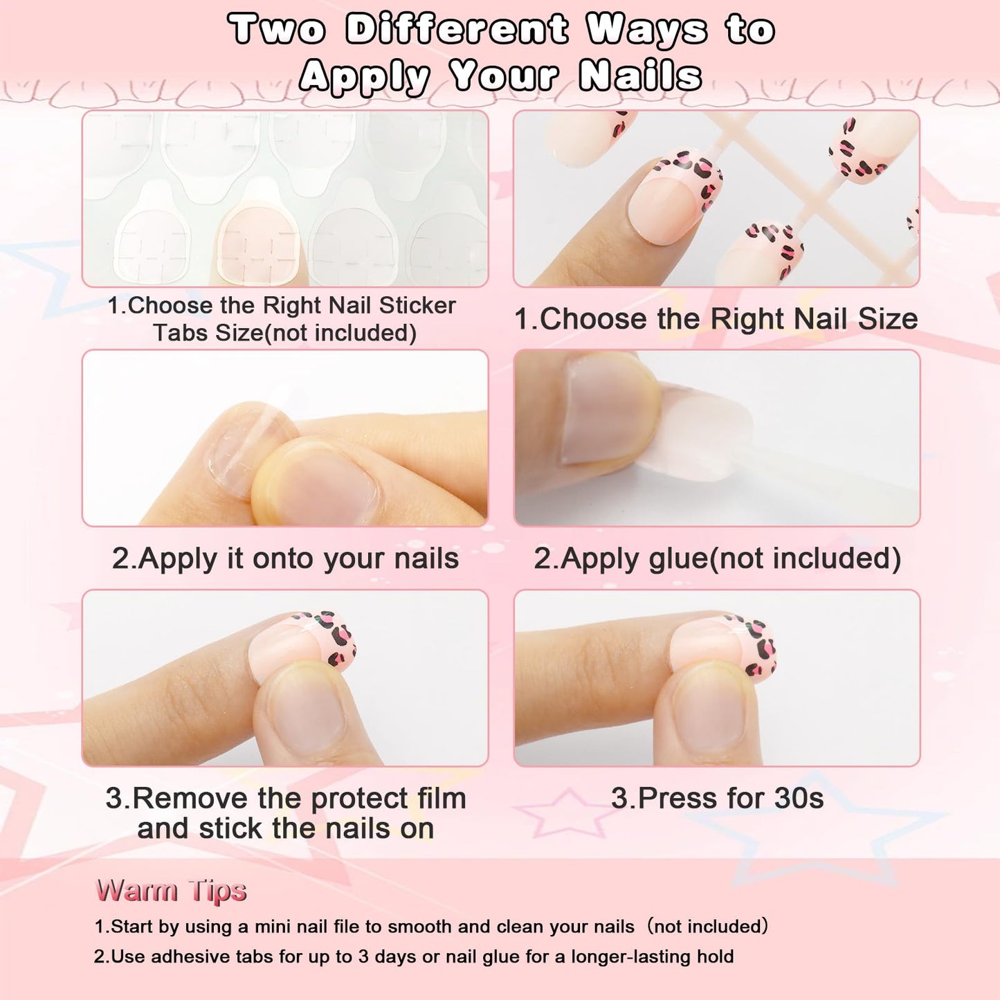 SIUSIO 120pcs 5 Pack Children Acrylic Fake Nails Press on Full Cover Short False Nail Art Kits Set Surprise Gift for Kids Little Girls Women - Pink Leopard